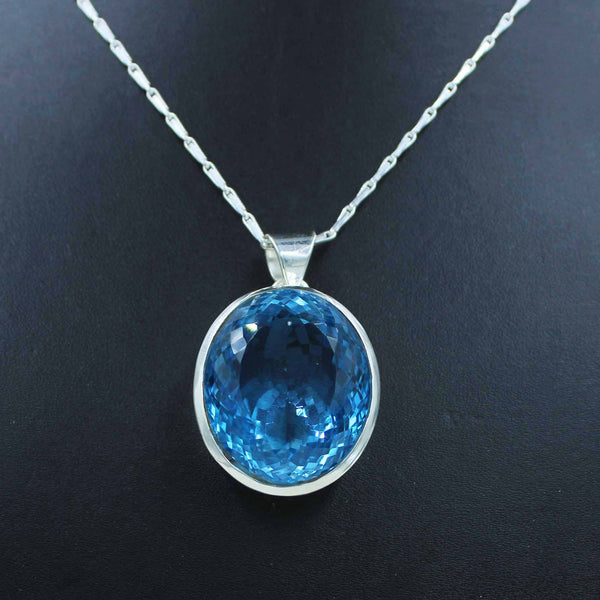 Men's newest Handmade Stunning Scolecite Swiss Blue Topaz 925 Pendant Necklace