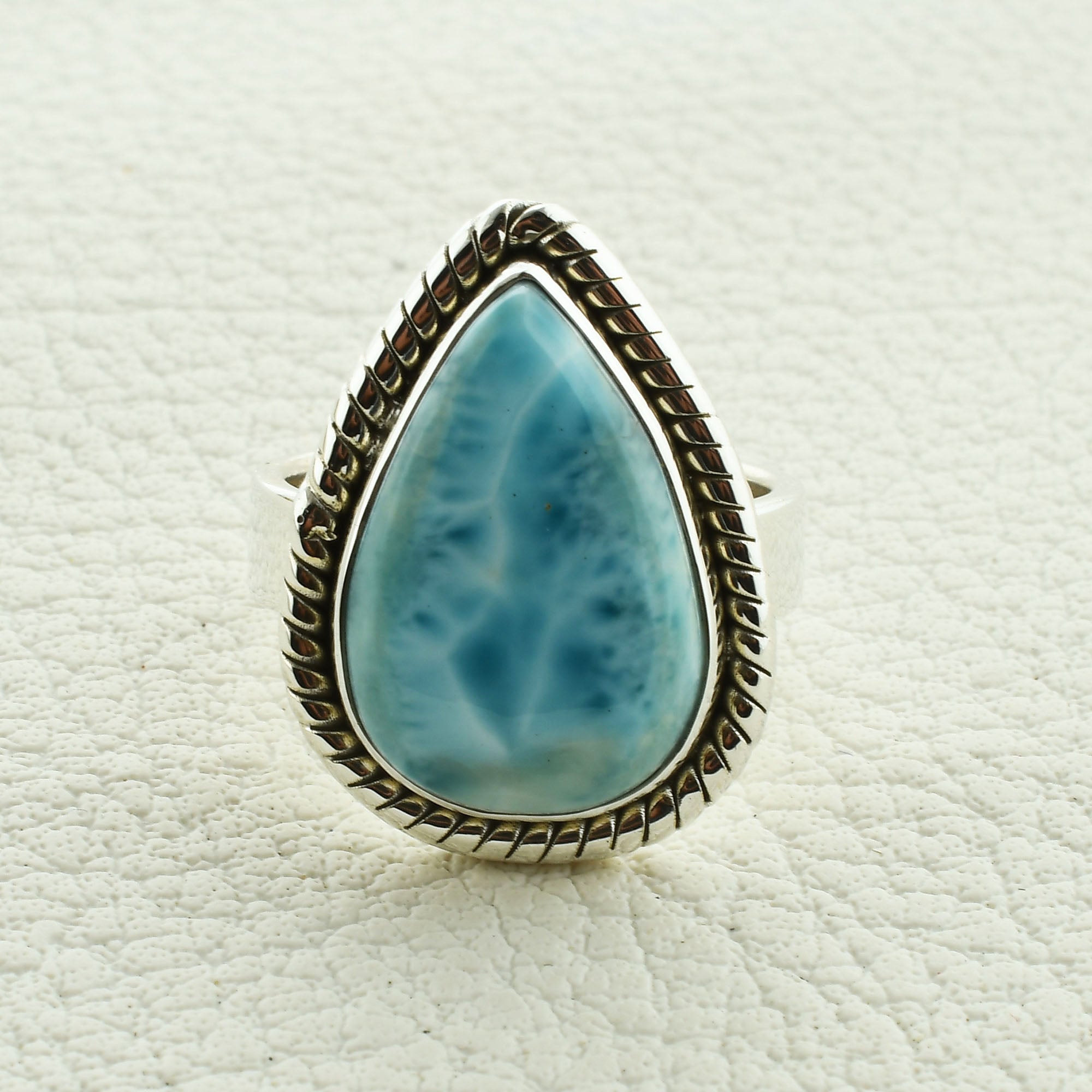 Genuine Larimar Sterling Silver Ring Size 8