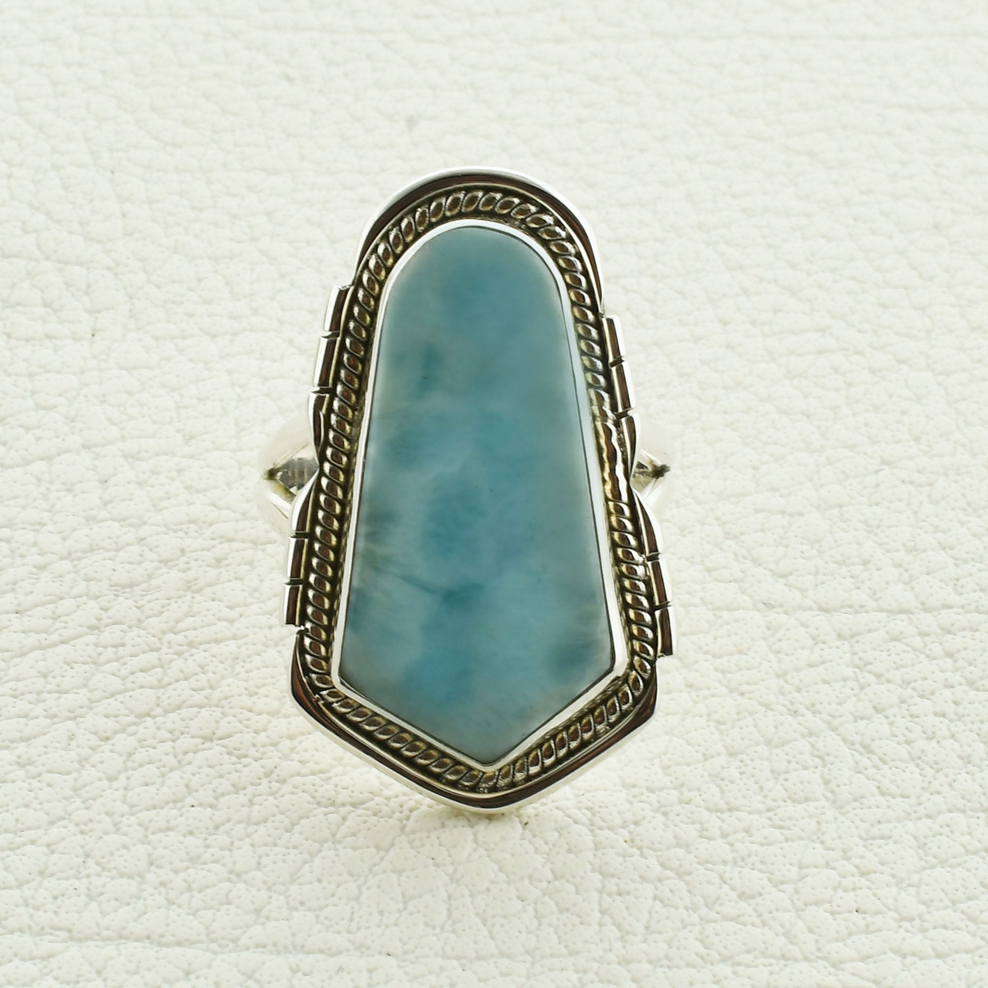 Gorgeous Larimar Designer Silver Ring Size 9