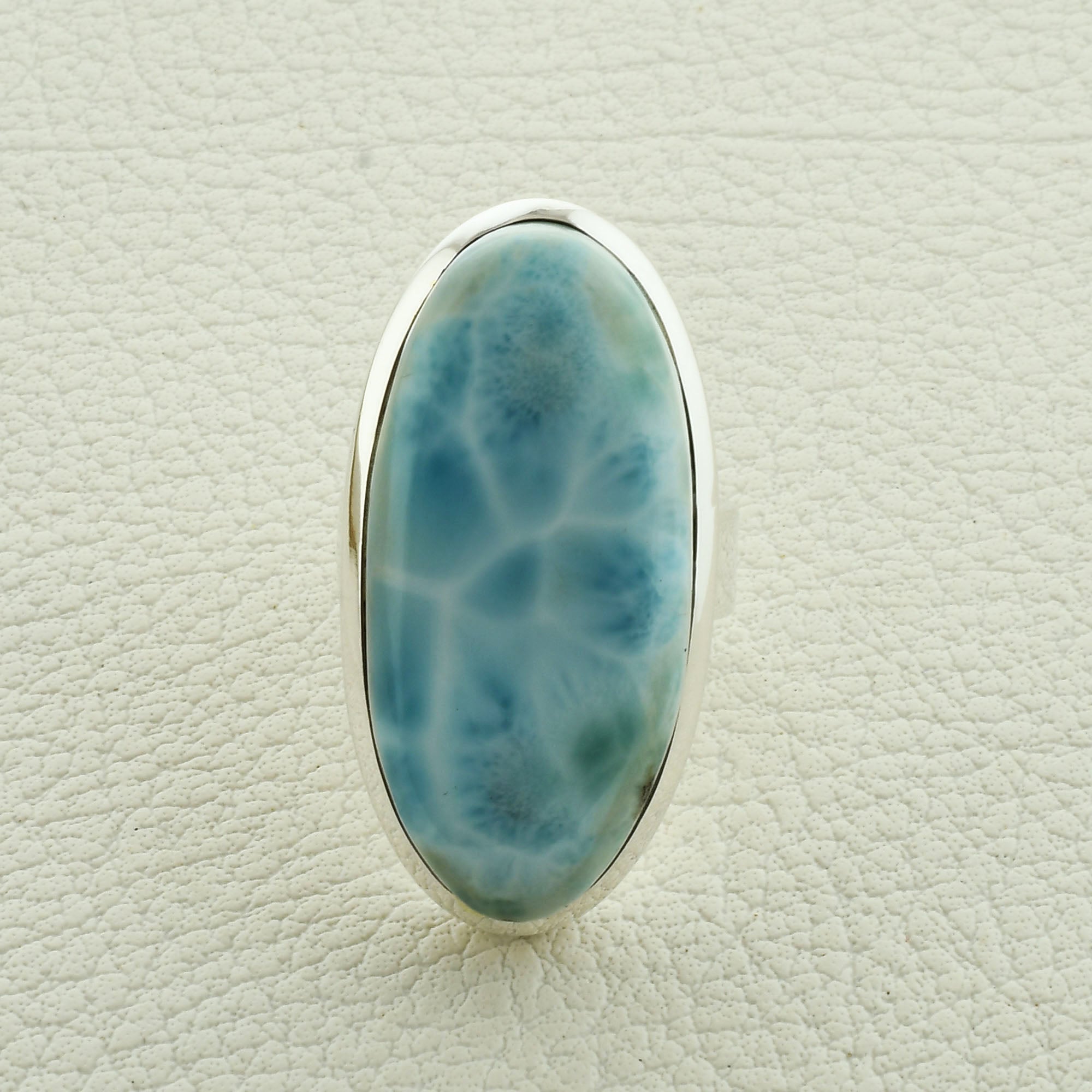 Unique Larimar Stone Silver Ring Size 9