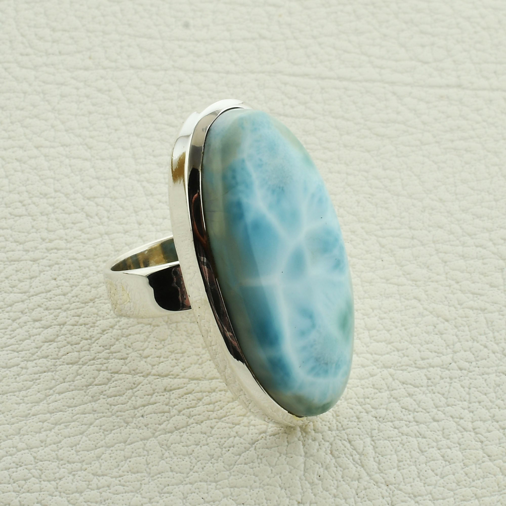 Unique Larimar Stone Silver Ring Size 9