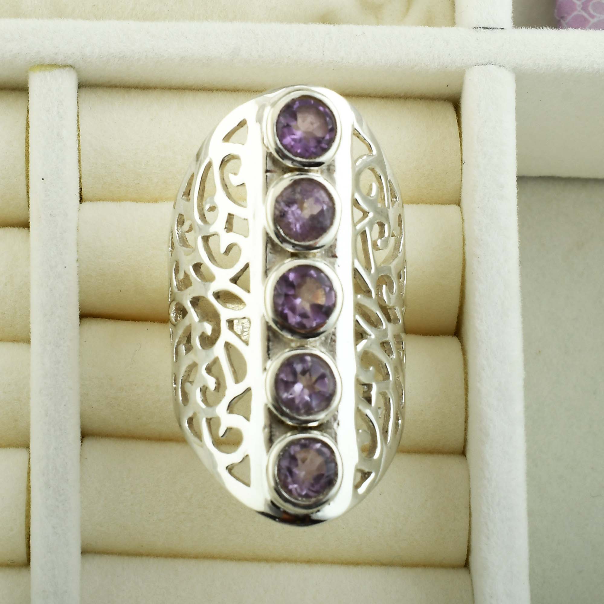 Amethyst Gemstone Designer Silver Ring