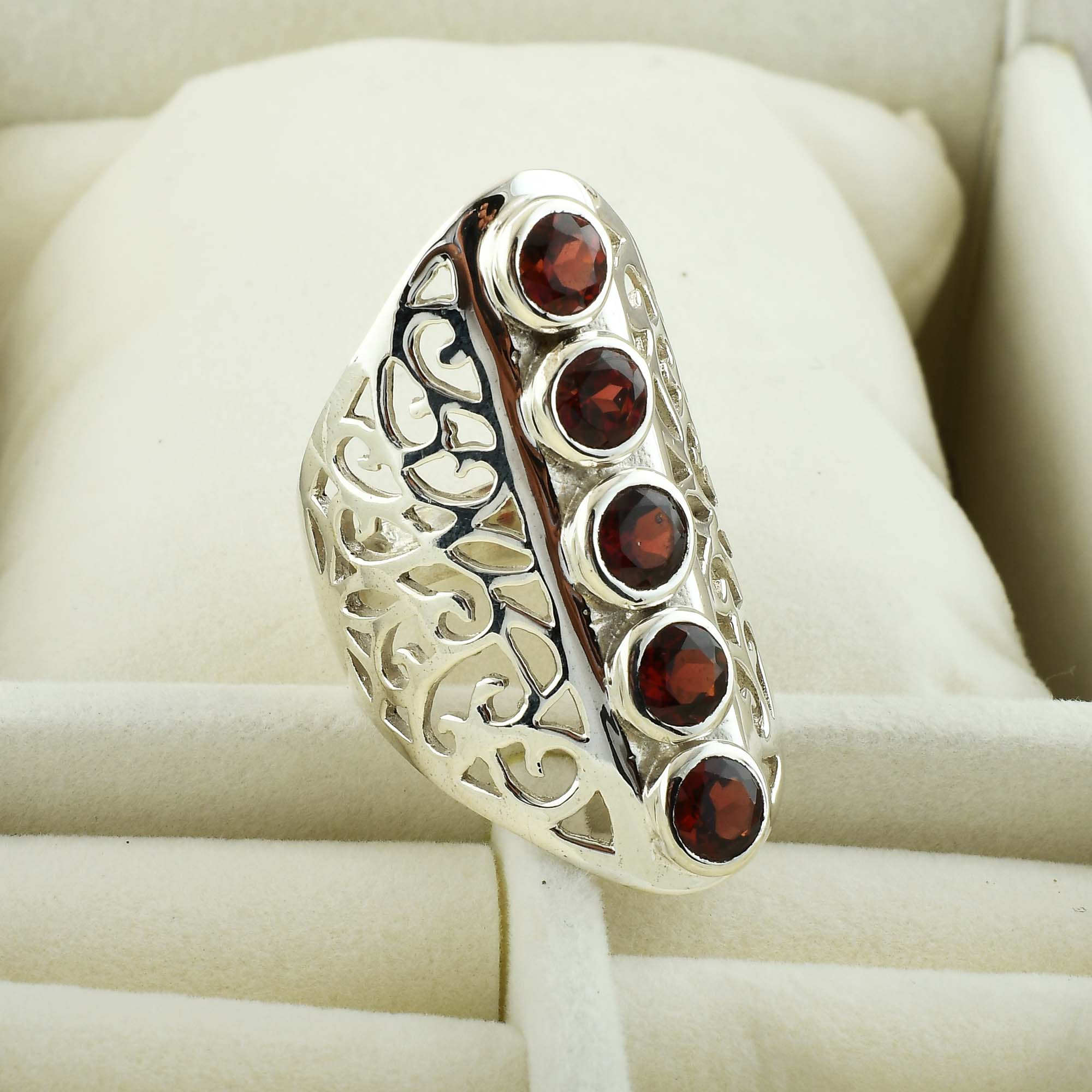 Women's Fashion Ring with Natural Red Garnet