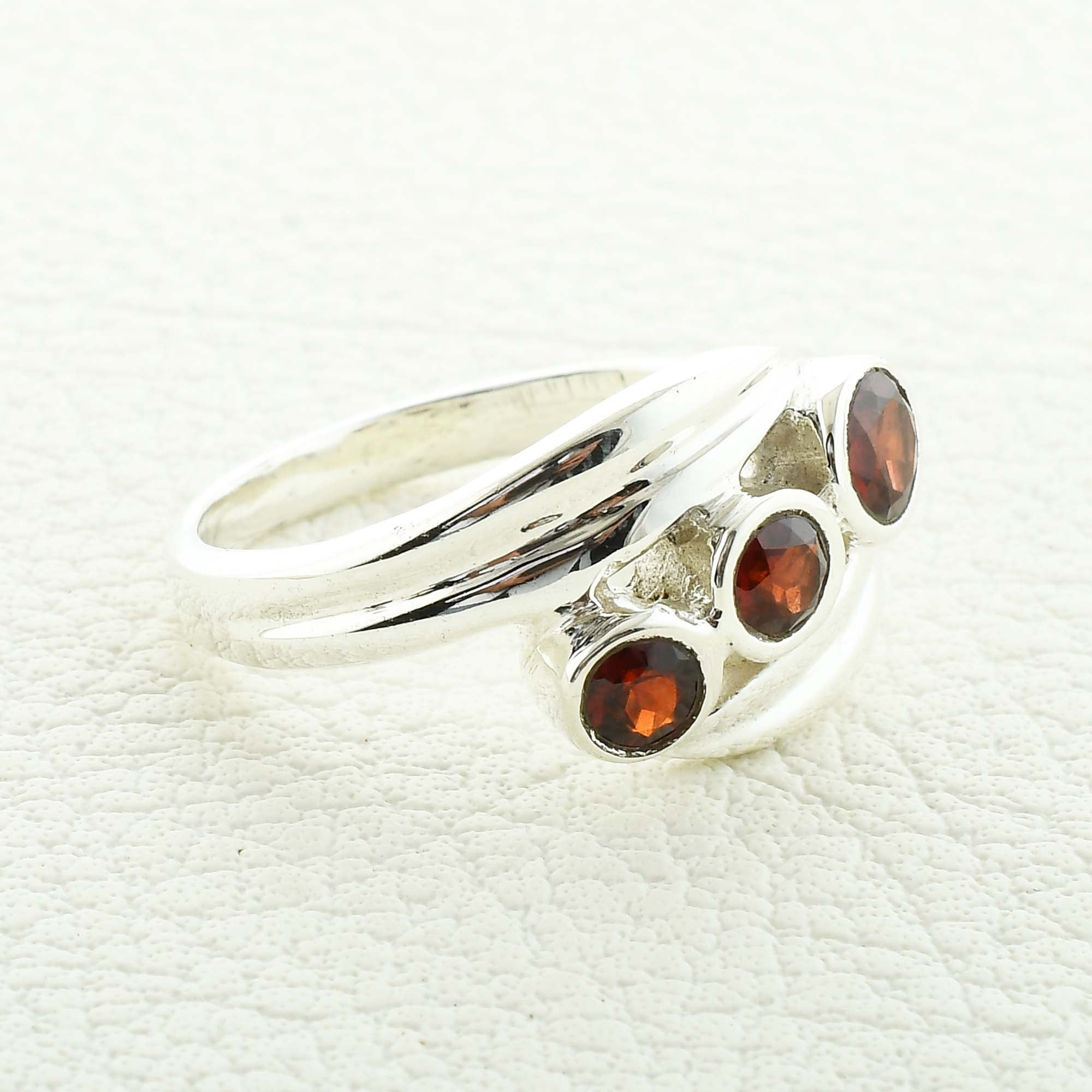 January Garnet Birthstone Silver Ring