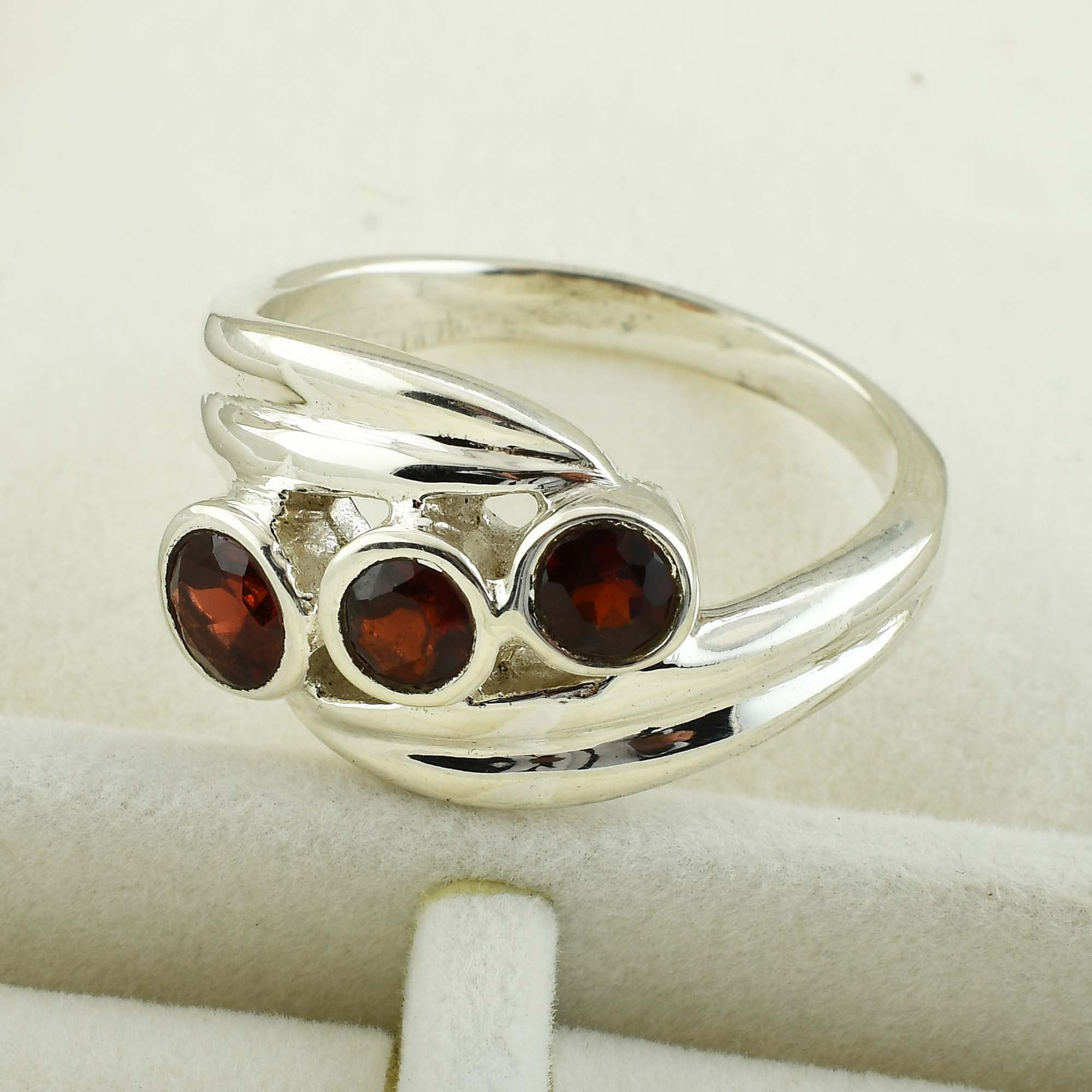 January Garnet Birthstone Silver Ring