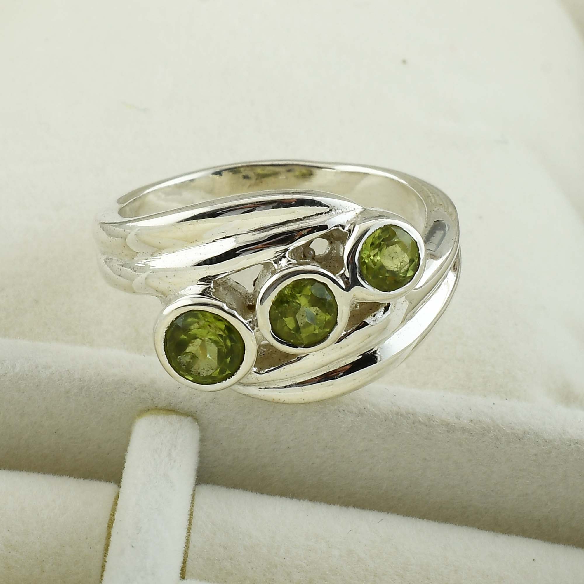 Peridot Gemstone Silver Ring - Artisan Made