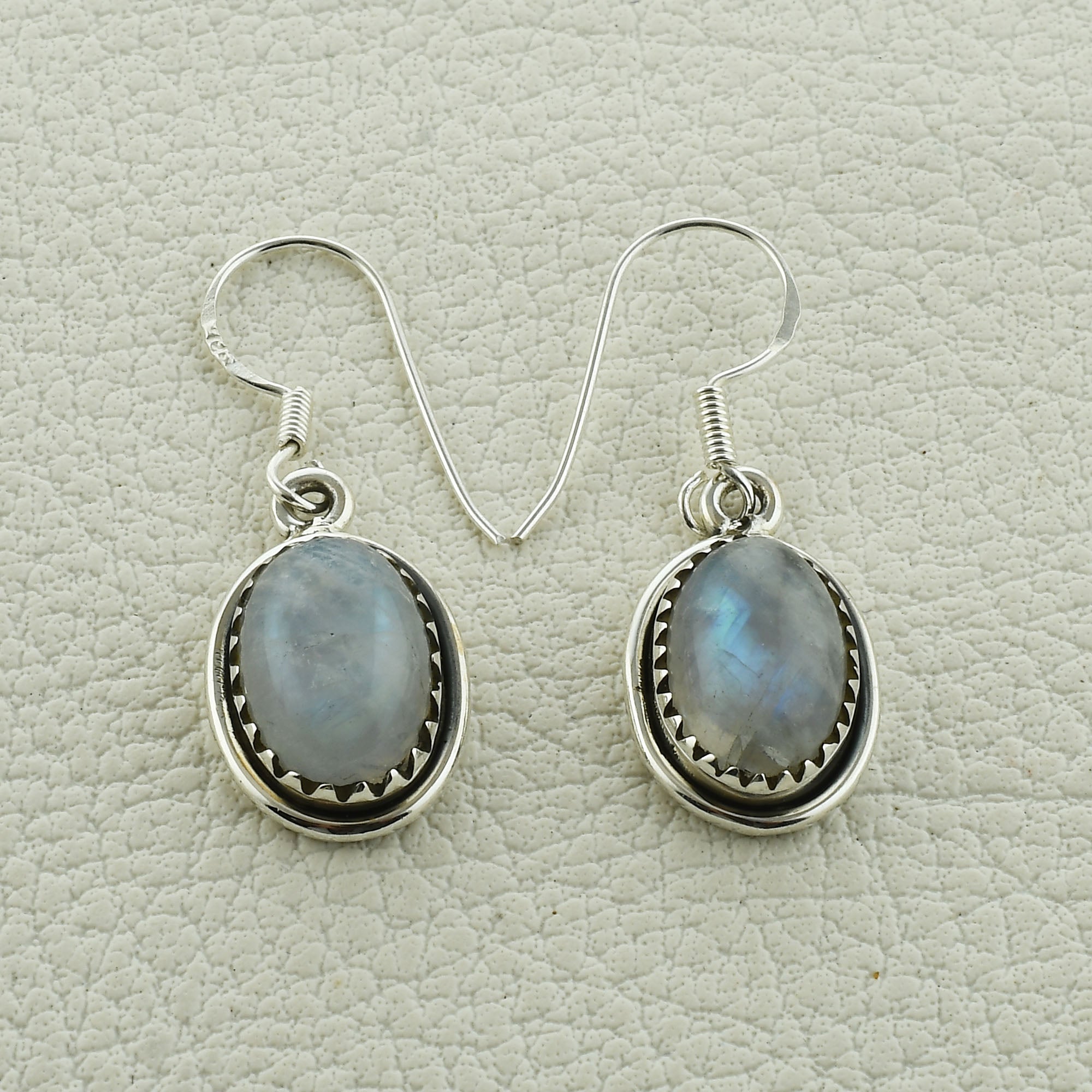 Rainbow Moonstone Dangle Earrings - Sterling Silver