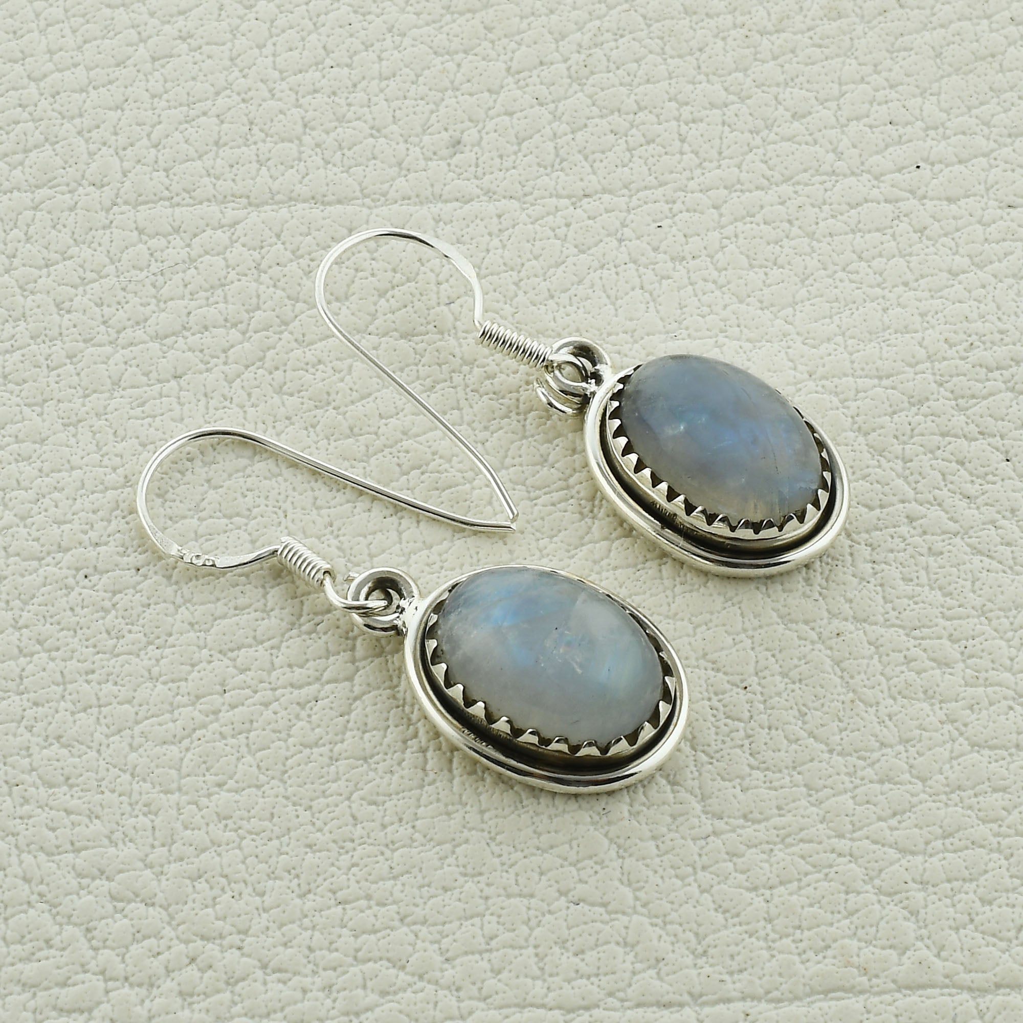 Rainbow Moonstone Dangle Earrings - Sterling Silver