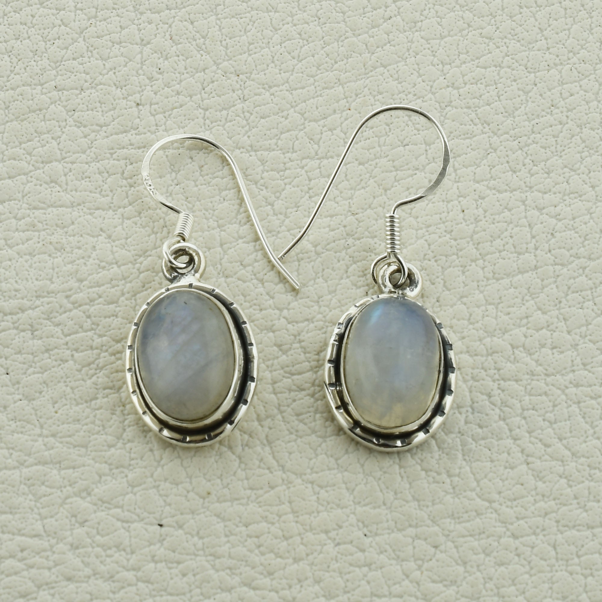 Blue Shiny Rainbow Moonstone Designer Sterling Silver Earrings