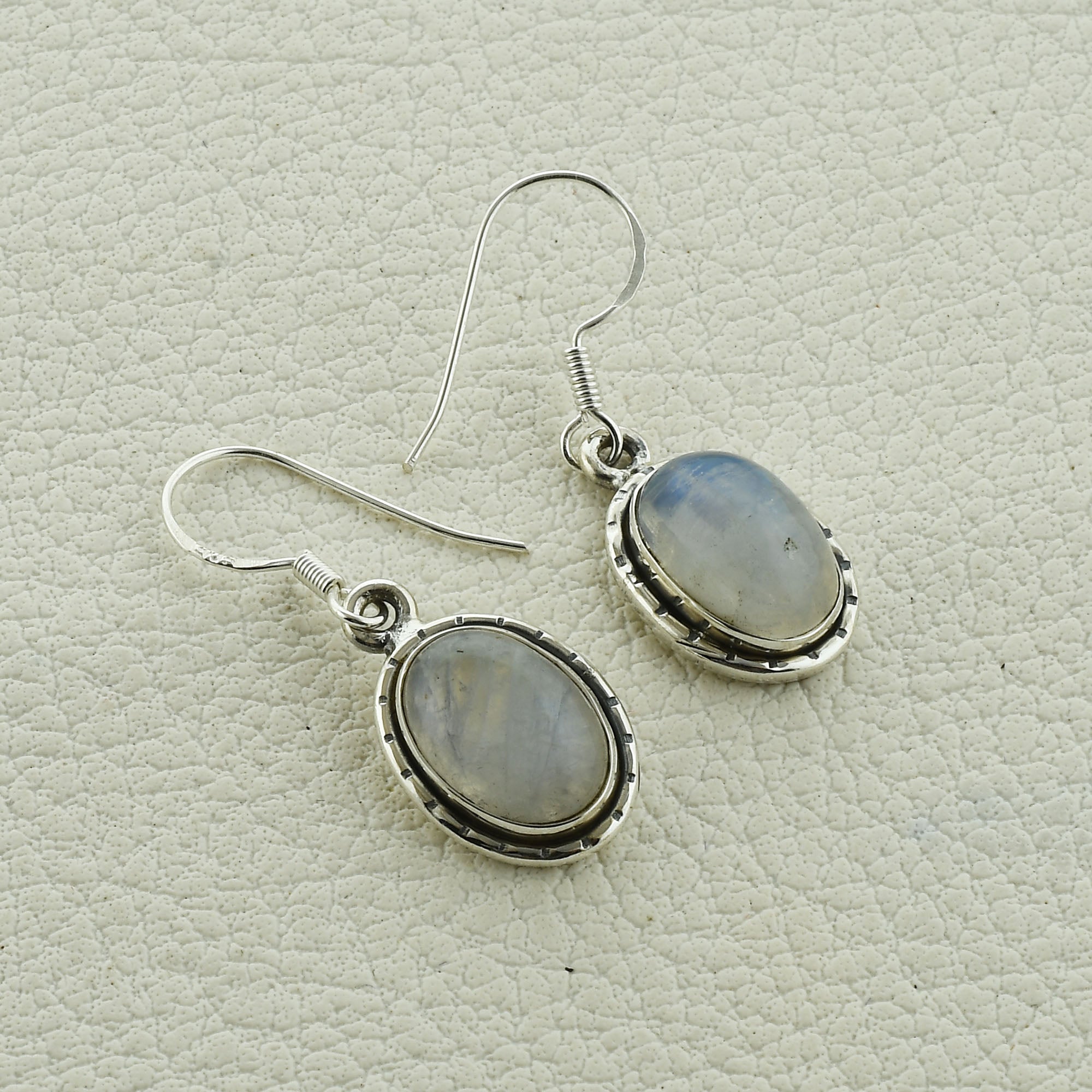 Blue Shiny Rainbow Moonstone Designer Sterling Silver Earrings