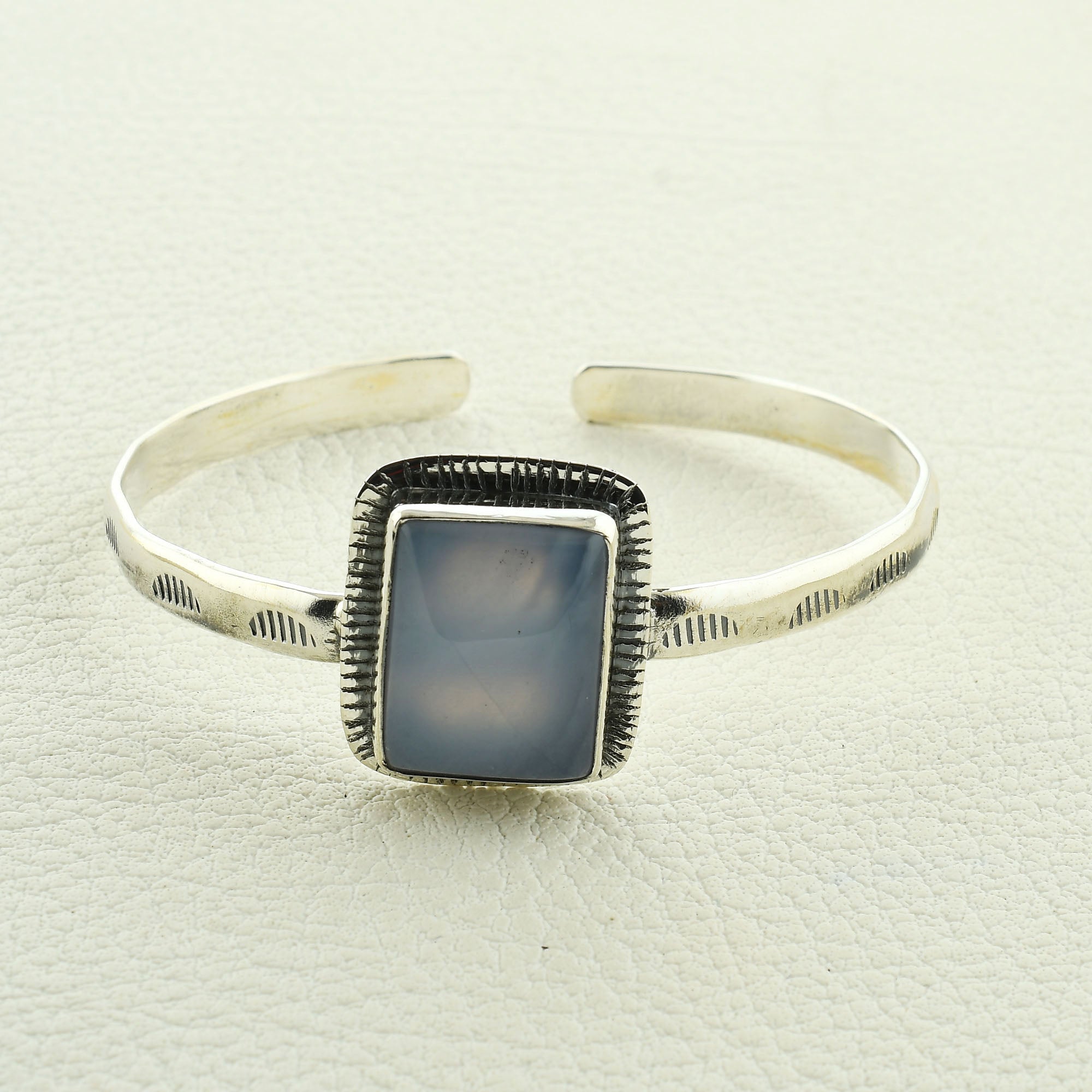 Chalcedony Cabochon Sterling Silver Bangle
