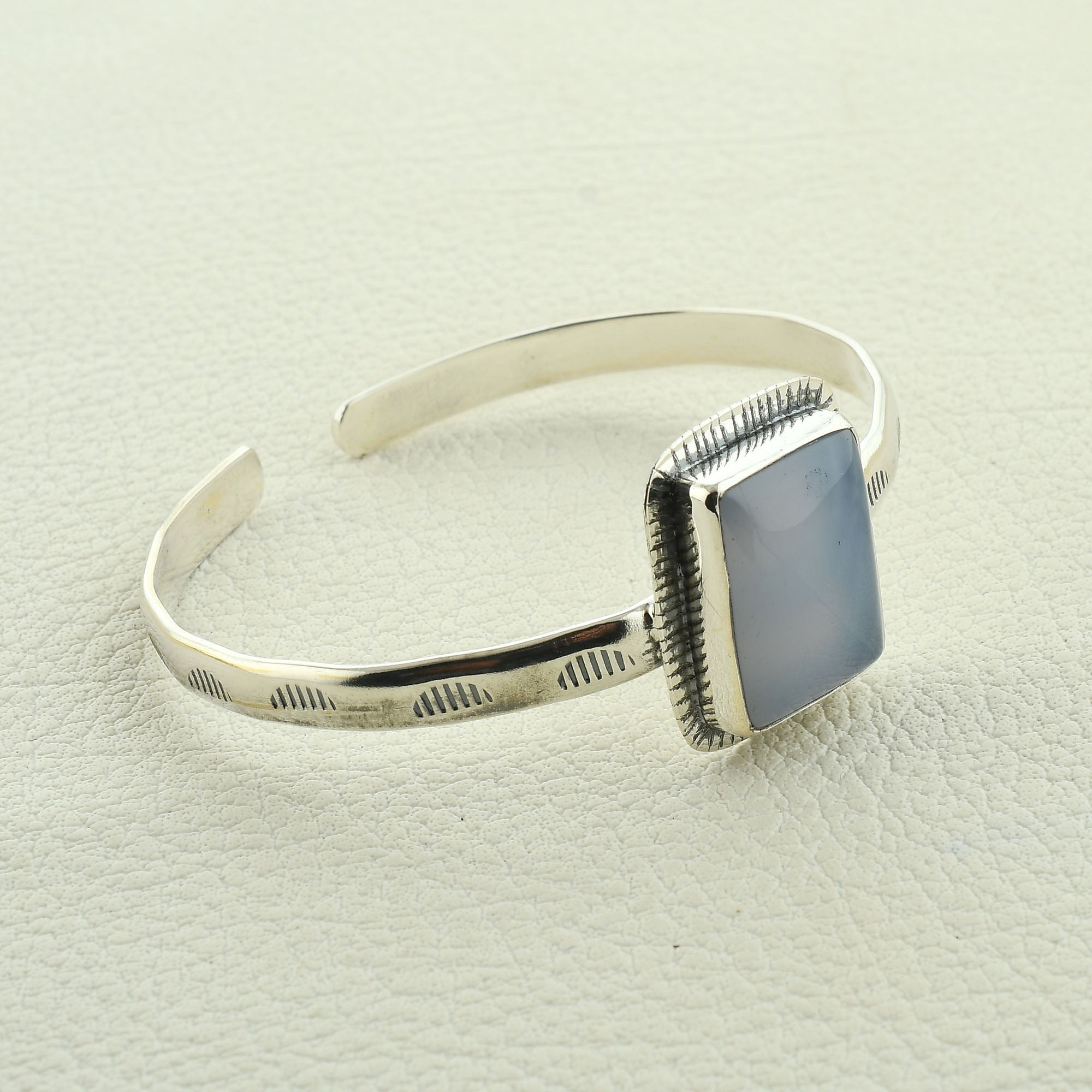 Chalcedony Cabochon Sterling Silver Bangle