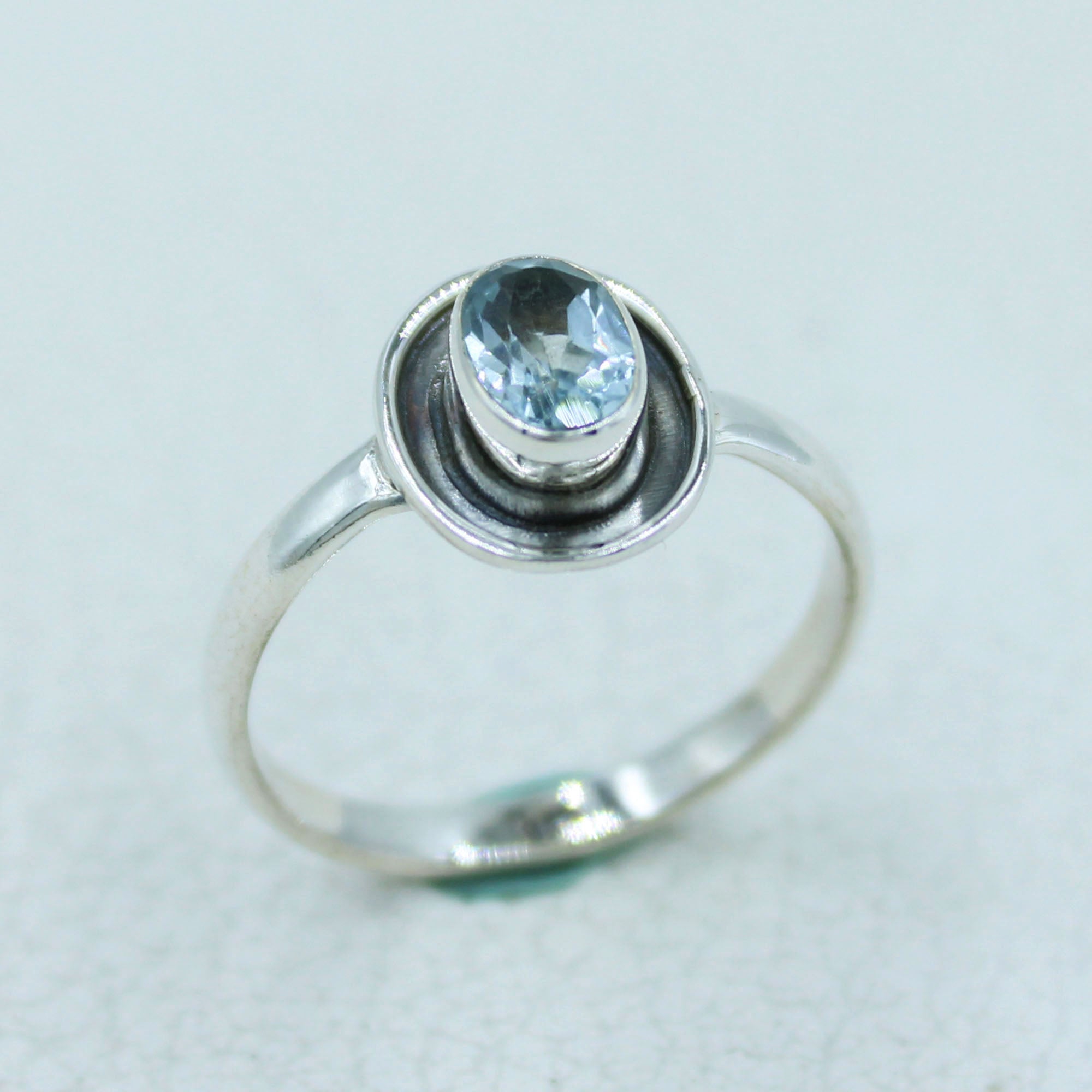 Blue Topaz Solid 925 Silver Ring