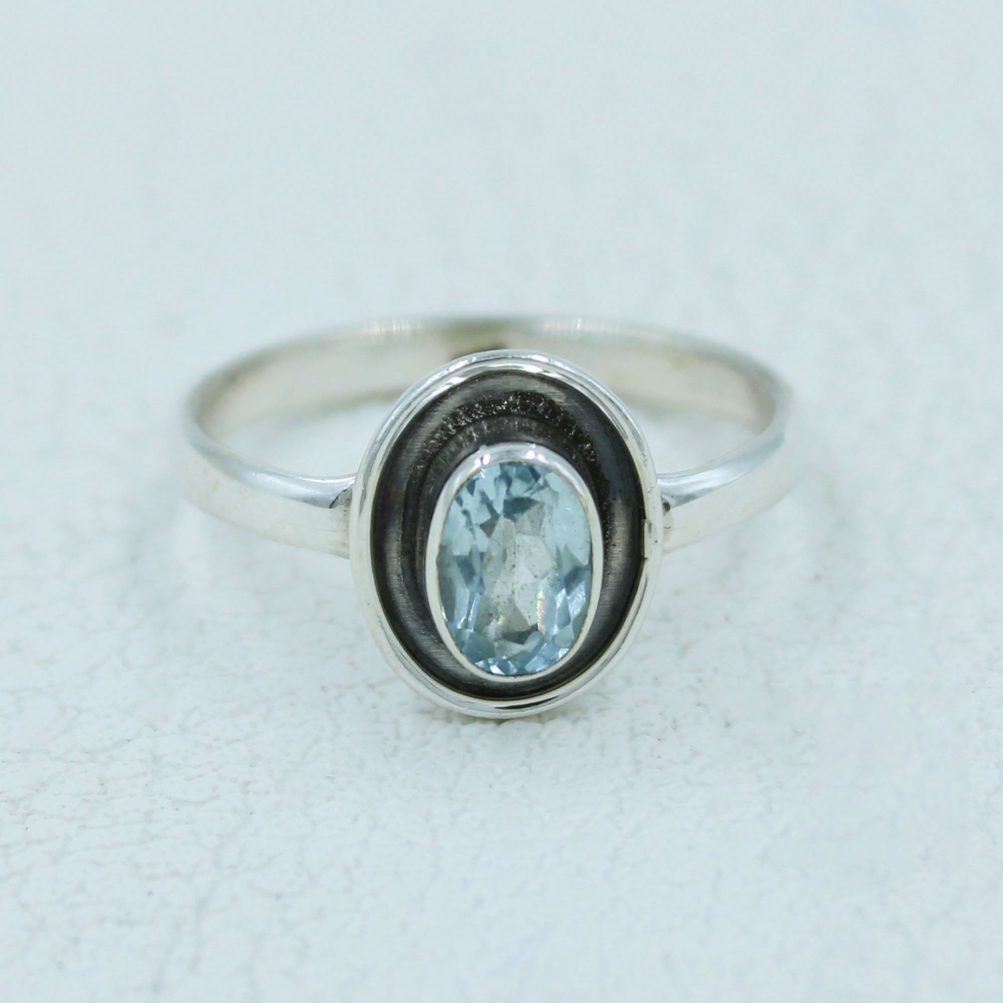 Blue Topaz Solid 925 Silver Ring