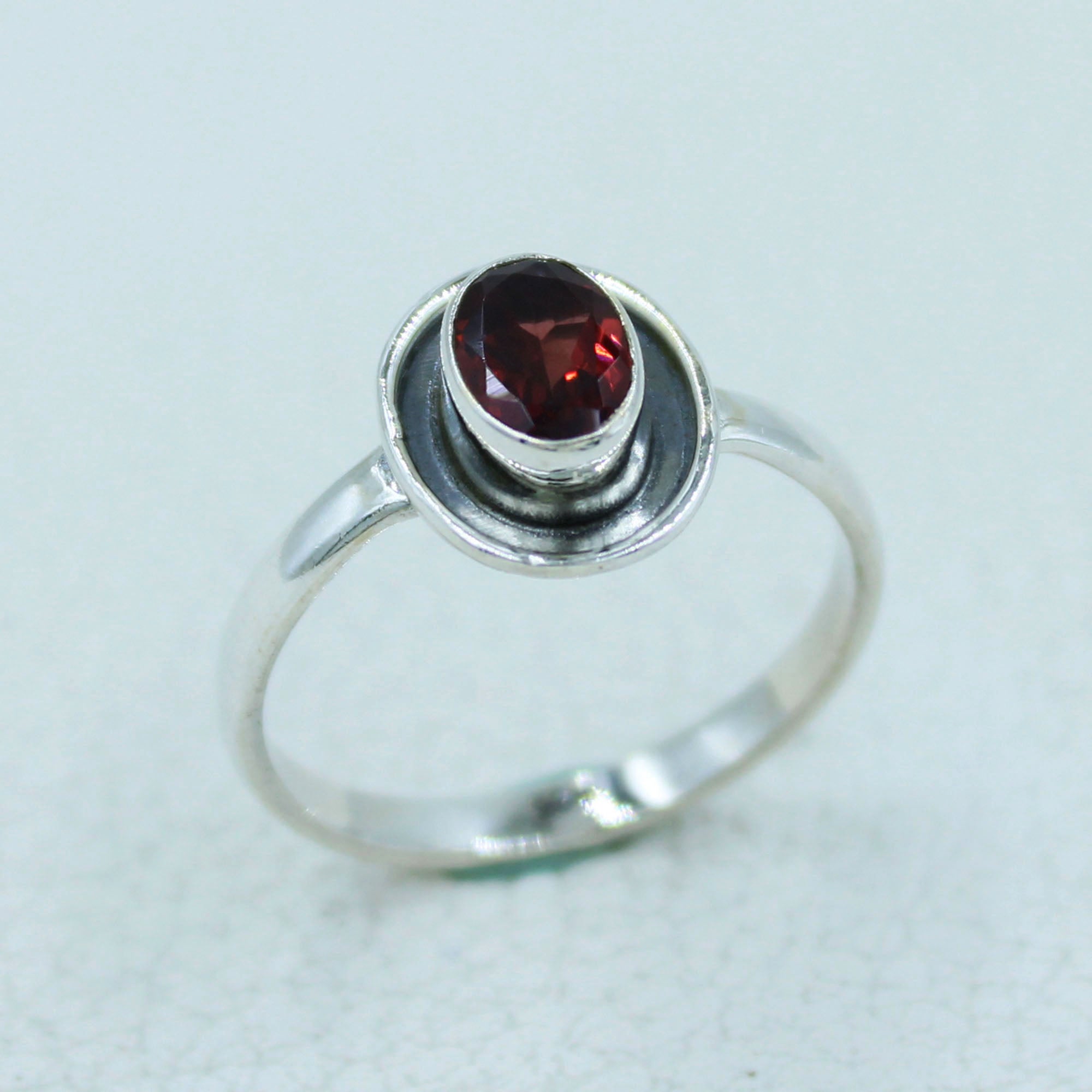 Natural Garnet Sterling Silver Ring