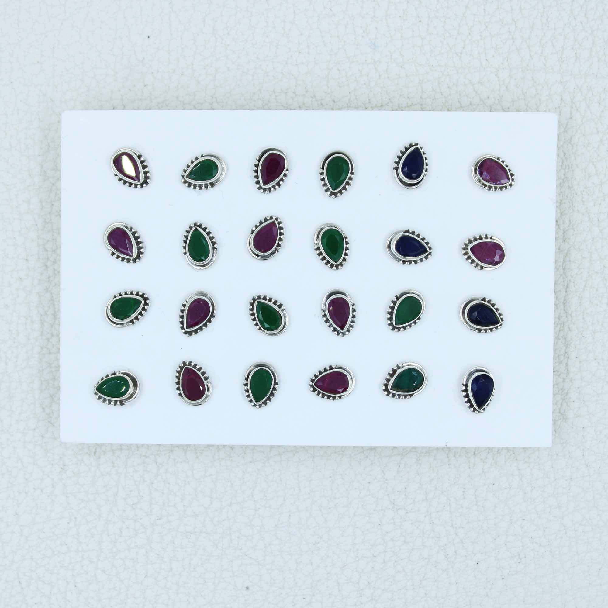 925 Sterling Silver Studs Earrings - Emerald, Ruby, Sapphire Gemstone