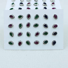 925 Sterling Silver Studs Earrings - Emerald, Ruby, Sapphire Gemstone