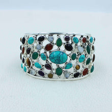Vintage Cluster Gemstone Bangle -925 Sterling Silver Jewelry