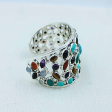 Vintage Cluster Gemstone Bangle -925 Sterling Silver Jewelry