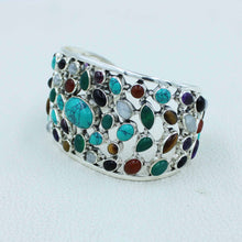 Vintage Cluster Gemstone Bangle -925 Sterling Silver Jewelry
