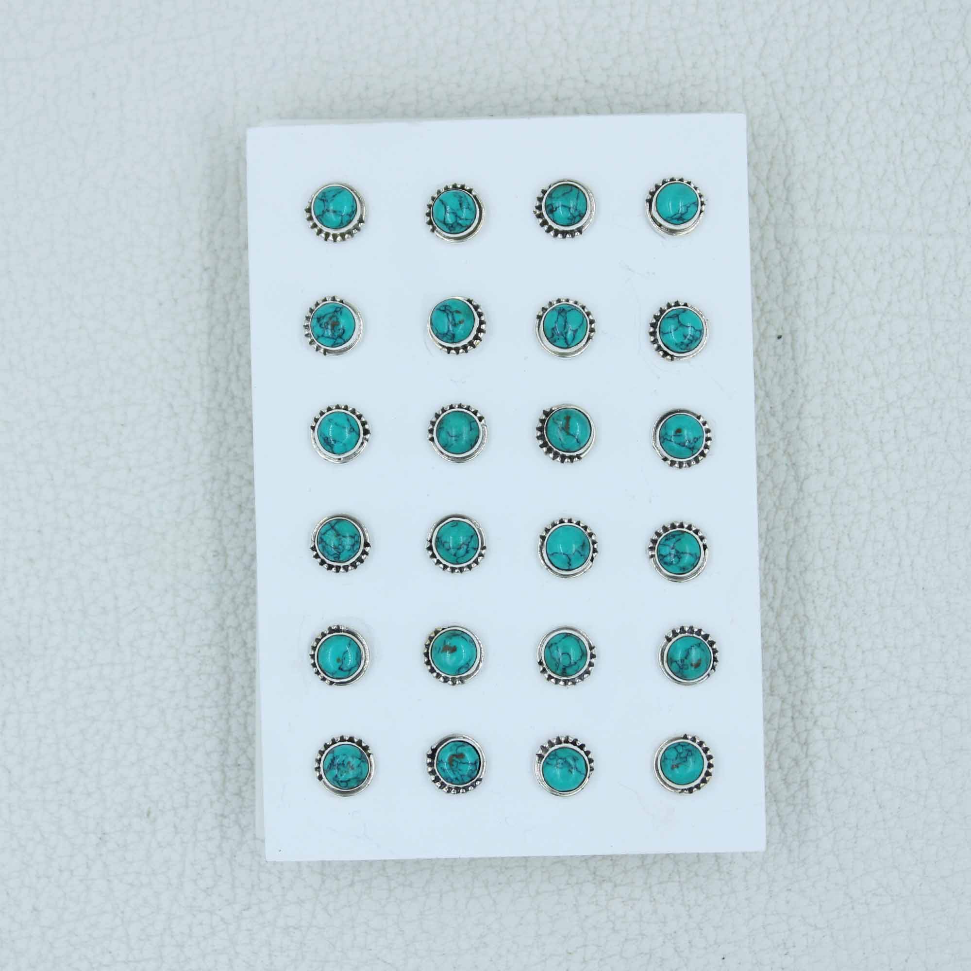 Turquoise Studs Women Earrings - 12 Pair