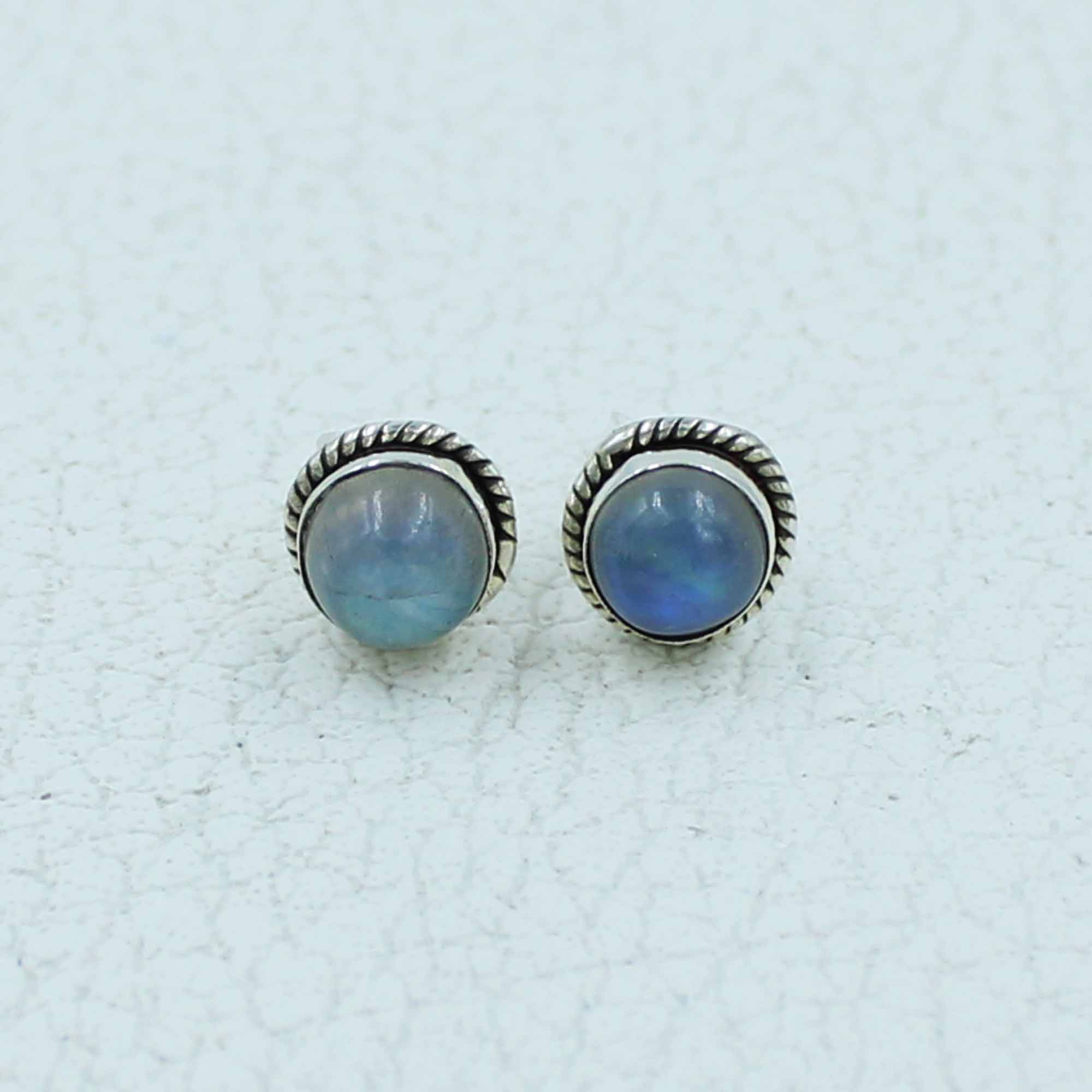 12 Pair Set Moonstone Stud Earrings in 925 Sterling Silver