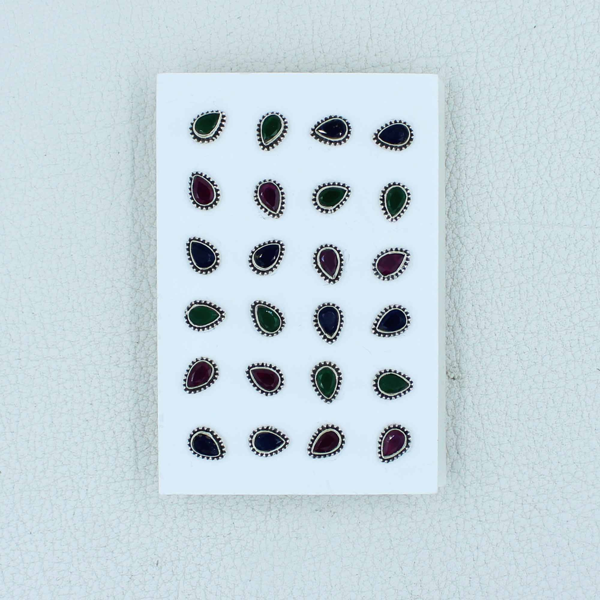 Emerald, Ruby, Sapphire Stud Earrings - 12 Pair Stud Jewelry