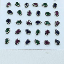 Emerald, Ruby, Sapphire Stud Earrings - 12 Pair Stud Jewelry