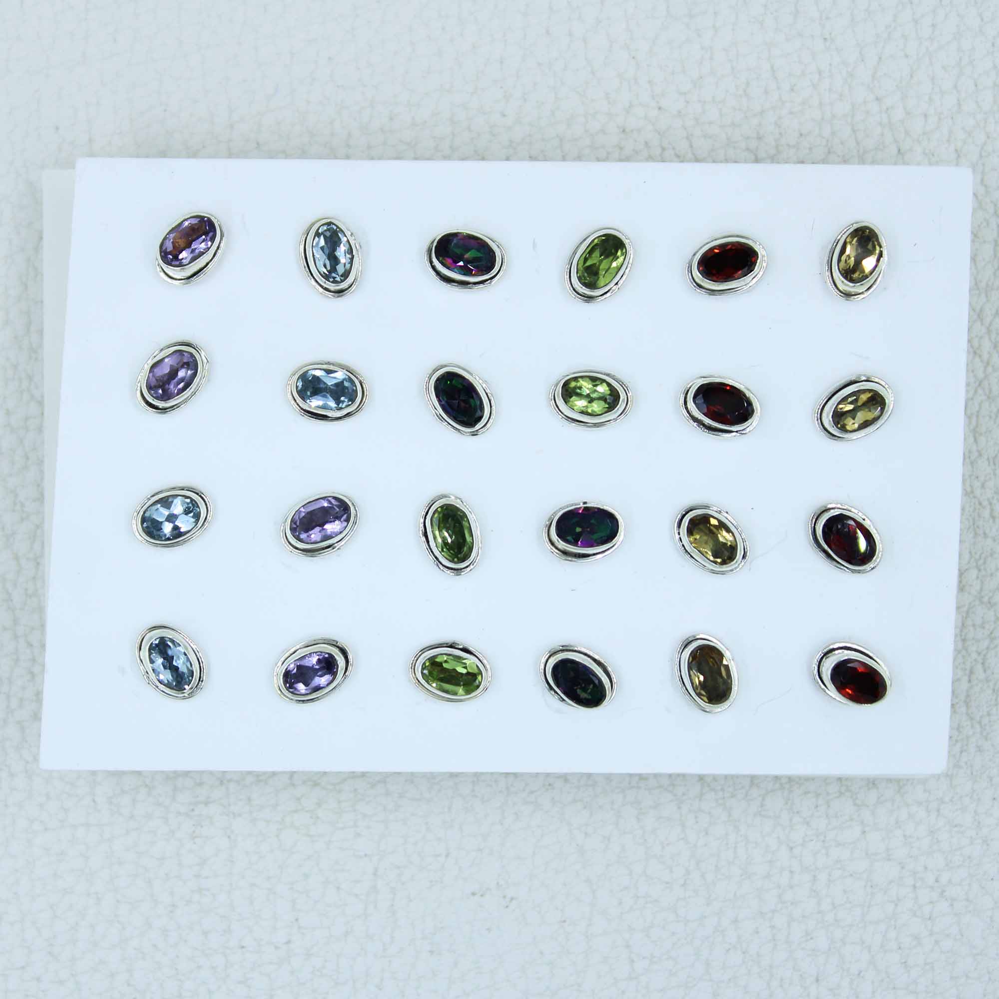 12 Pair Stud Earrings - Garnet, Topaz, Amethyst, Citrine, Peridot, Mystic quartz Jewelry