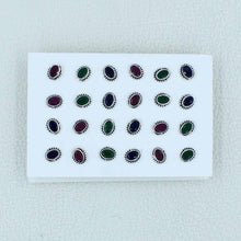 Ruby, emerald, Sapphire Stud Earrings - 12 Pair Women Jewelry