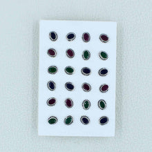 Ruby, emerald, Sapphire Stud Earrings - 12 Pair Women Jewelry