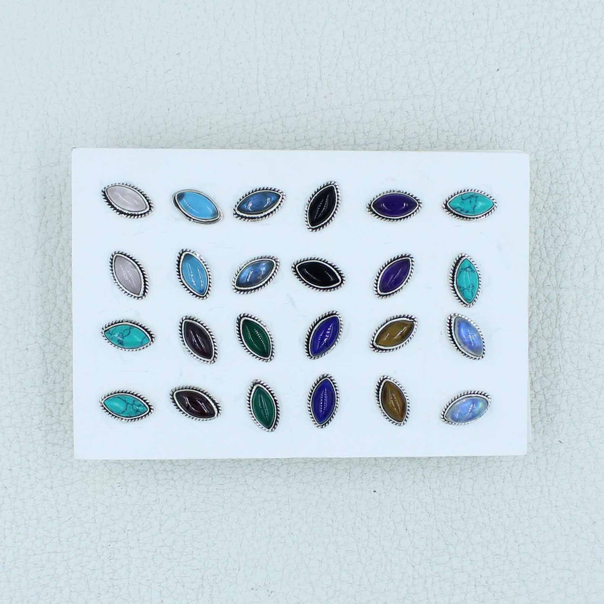 Multi Stone 12 Pair Studs Earrings - Women Studs Jewelry