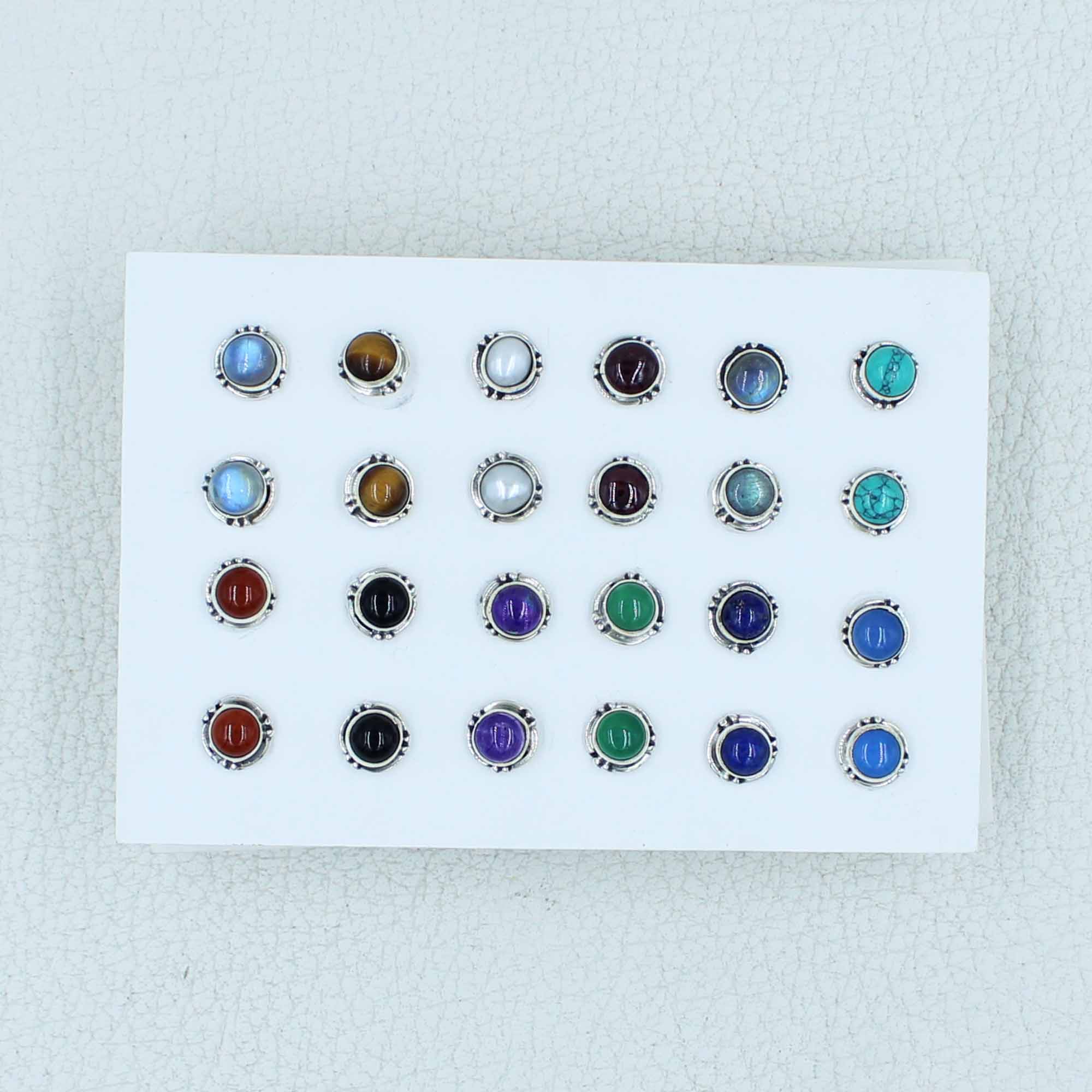 Multi Color Gemstone Designer Studs Earrings - 12 Pair