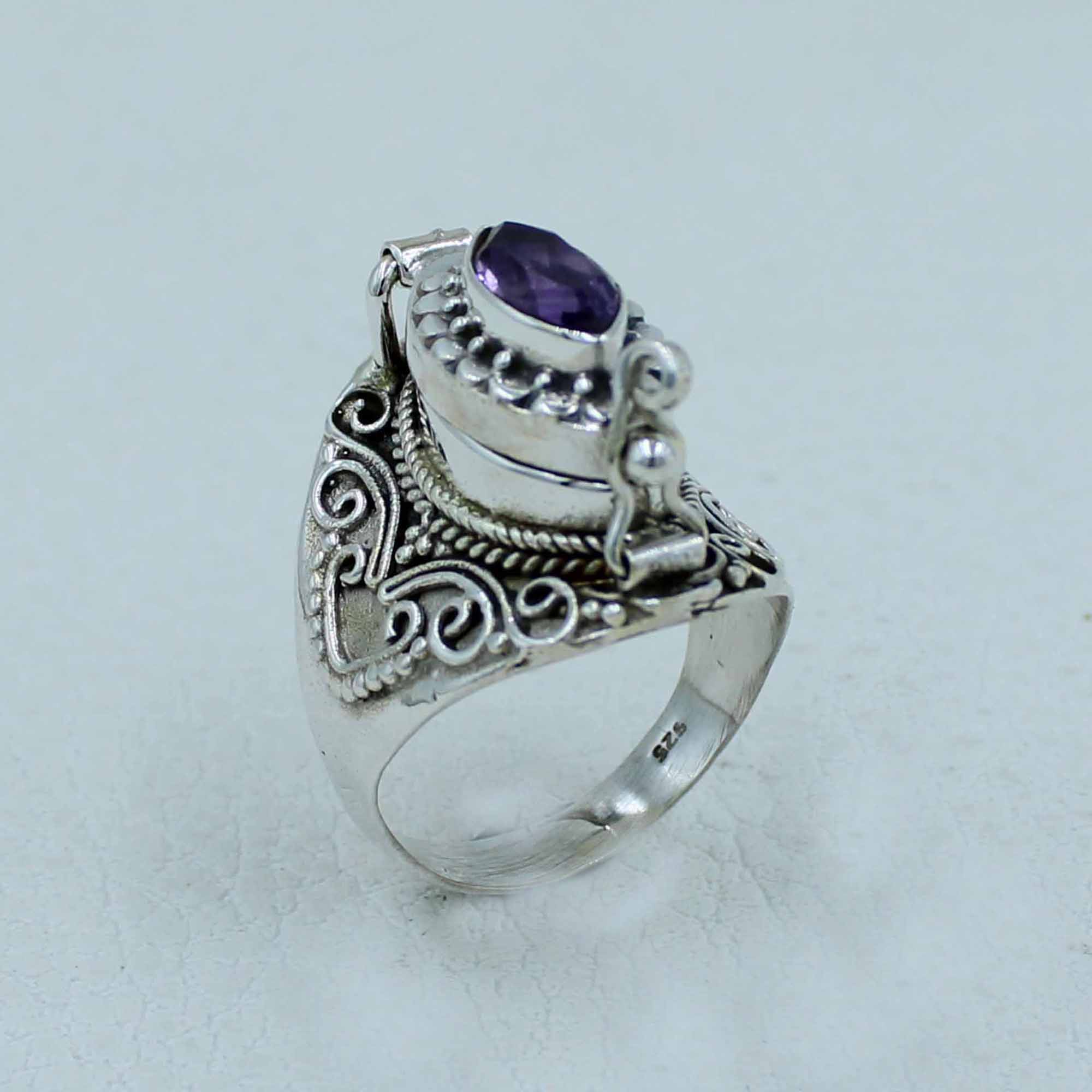 Amethyst Cut Sterling Silver Poison Ring