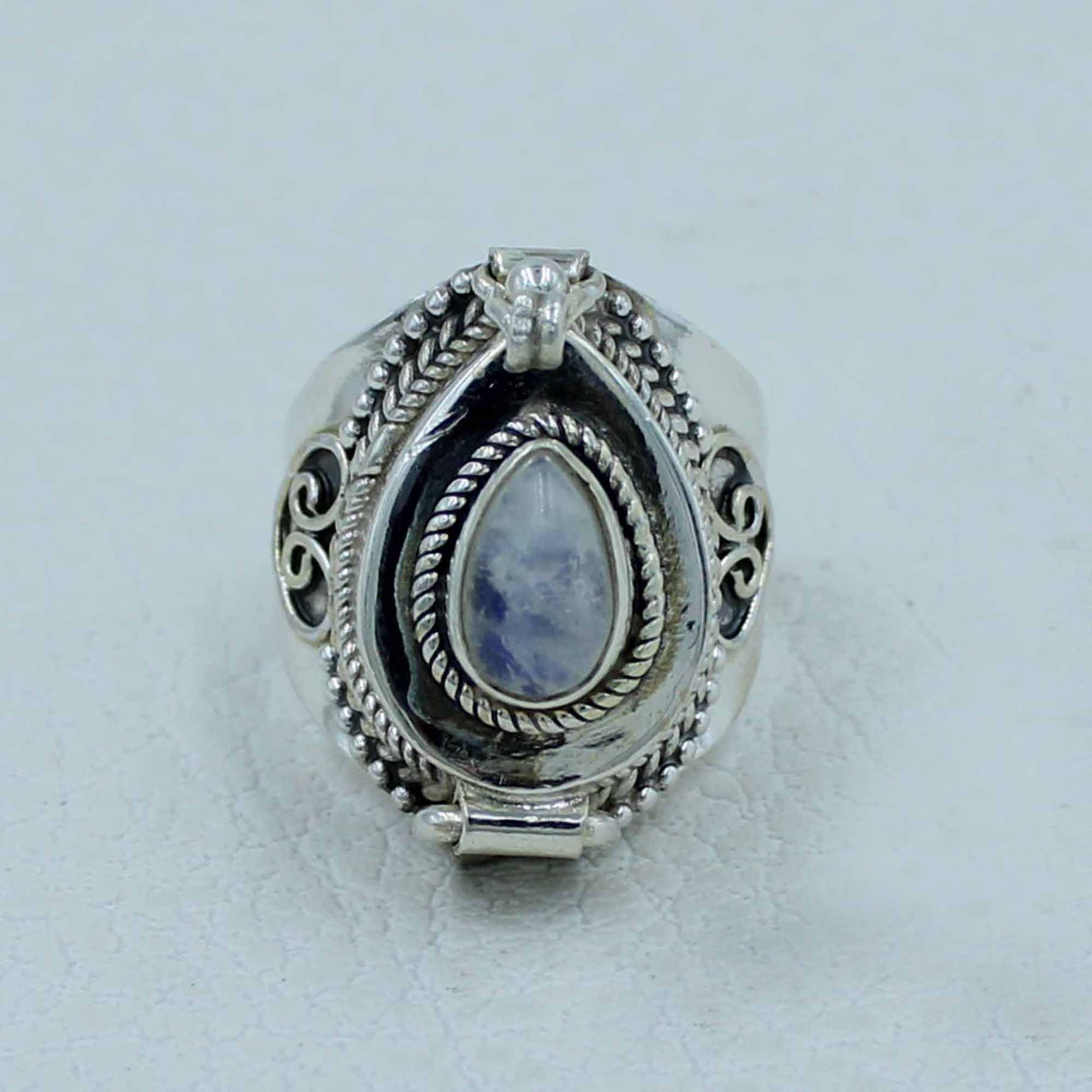 Rainbow Moonstone Sterling Silver Poison Ring