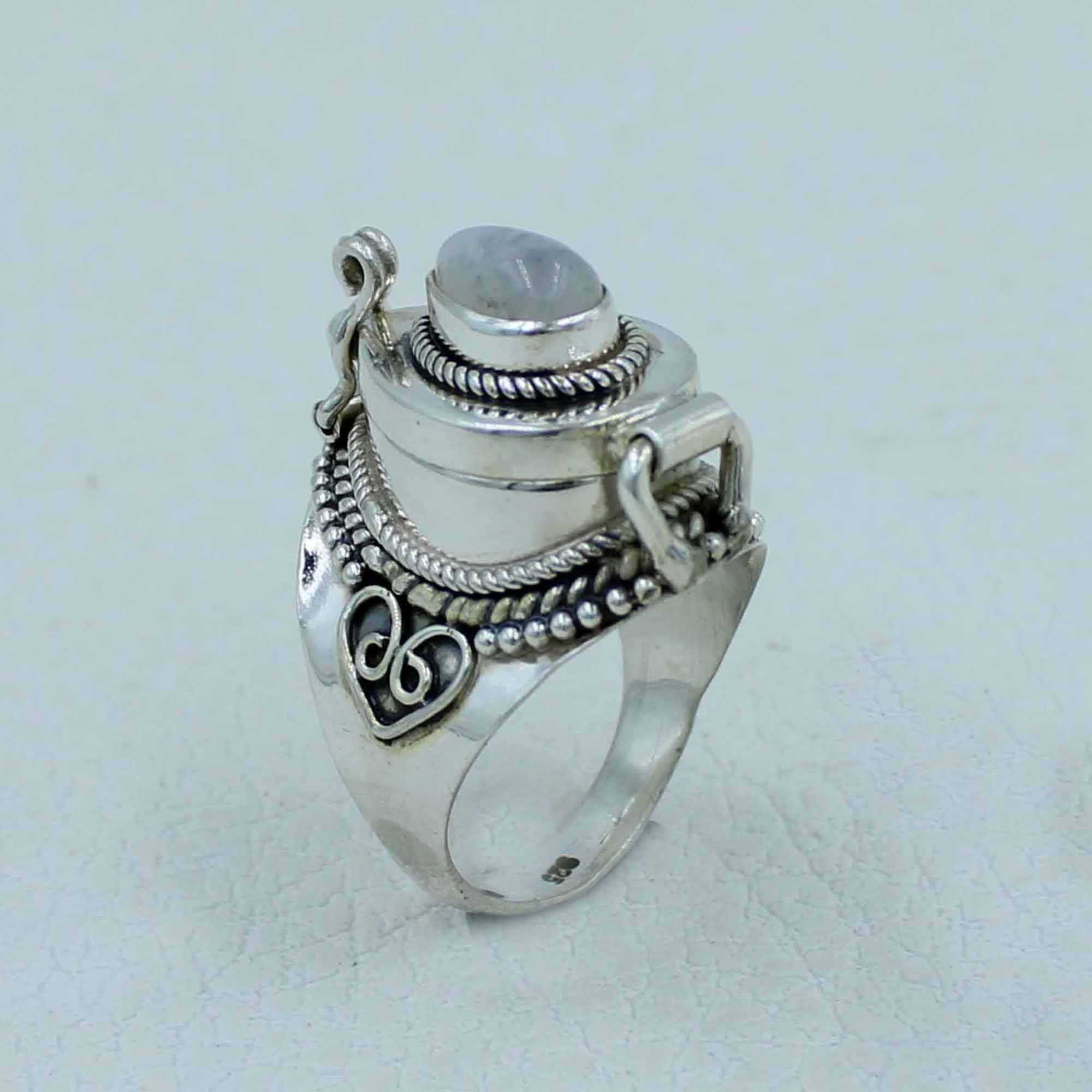 Rainbow Moonstone Sterling Silver Poison Ring