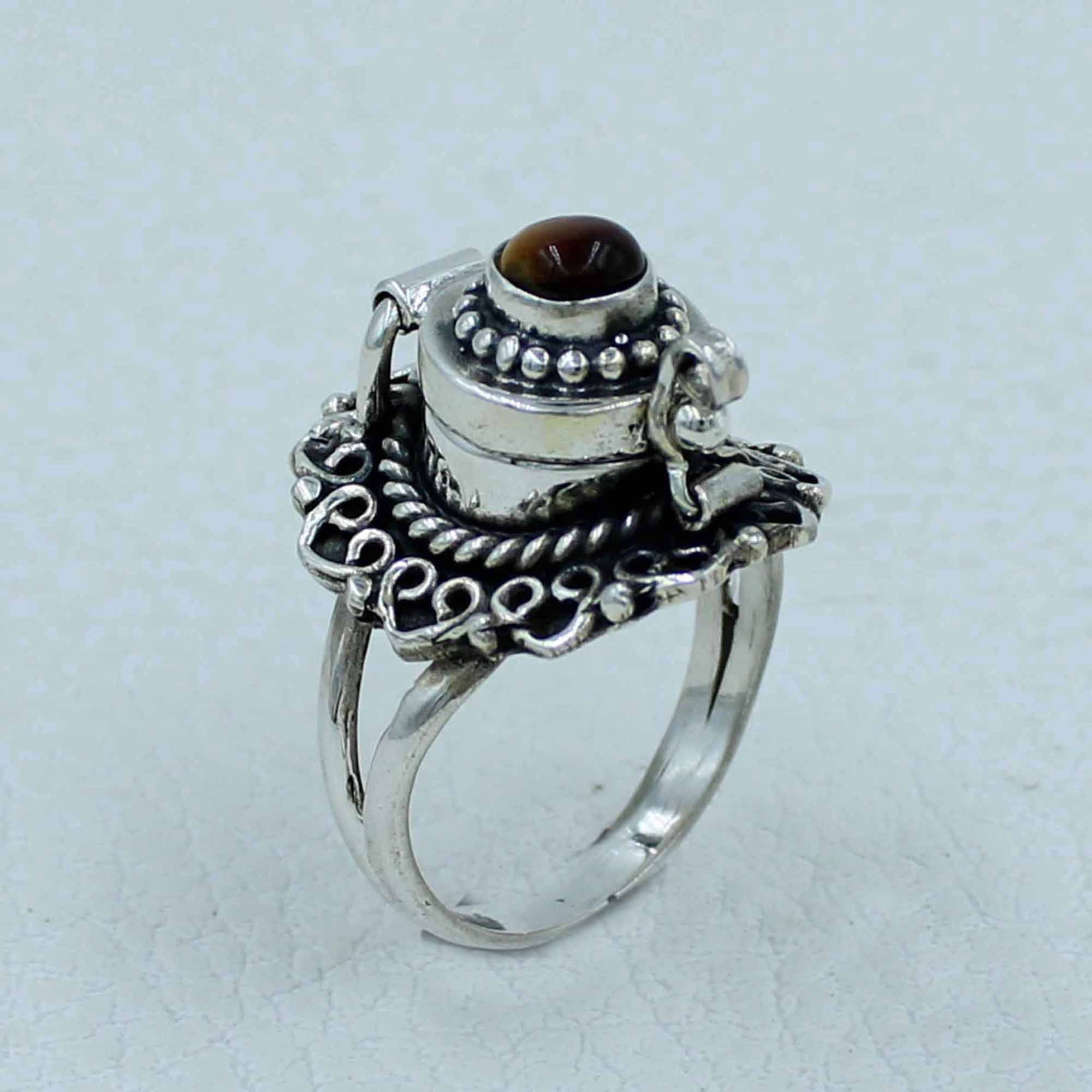 Tiger Eye Sterling Silver Ring - Poison box Jewelry