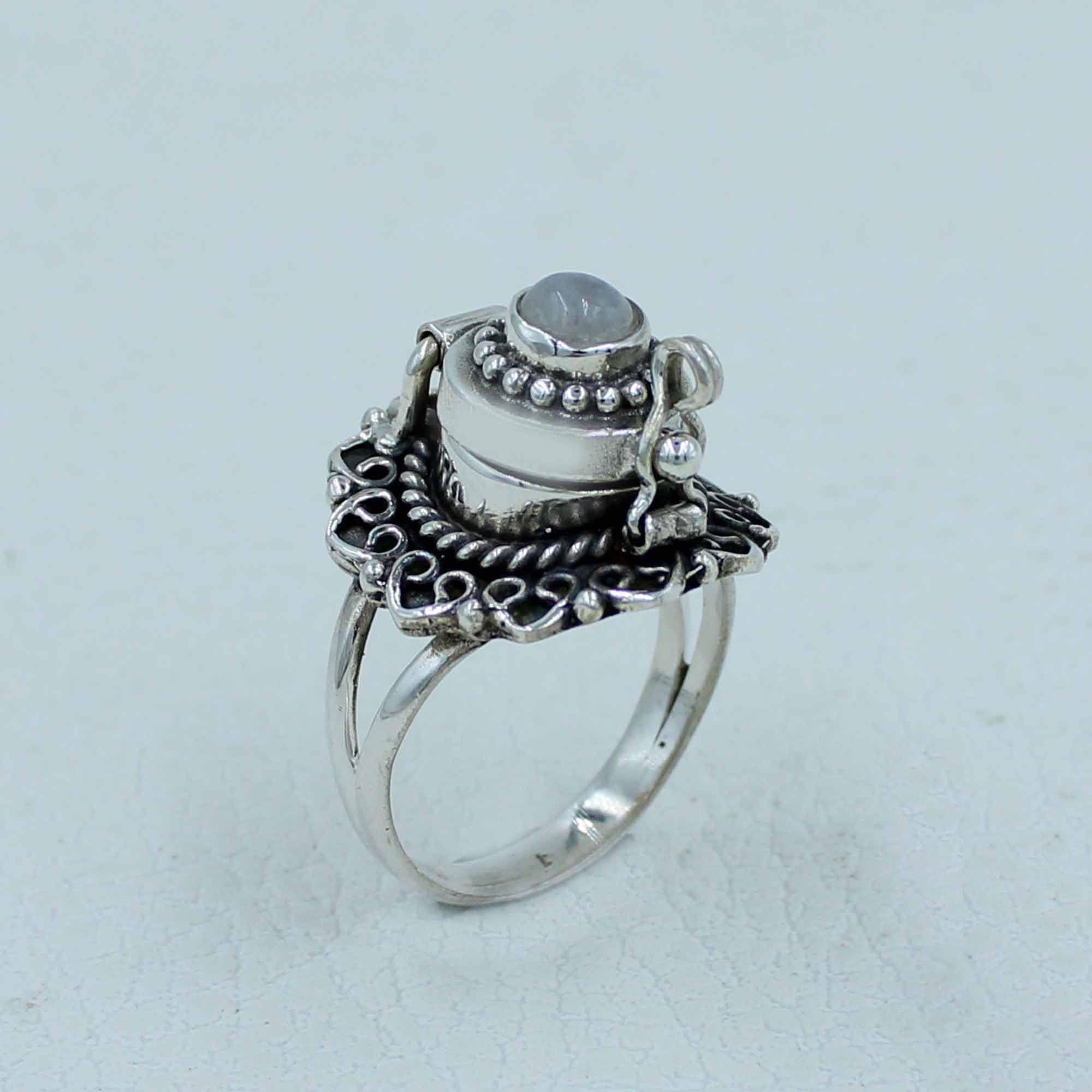 Moonstone Poison Box Silver Ring