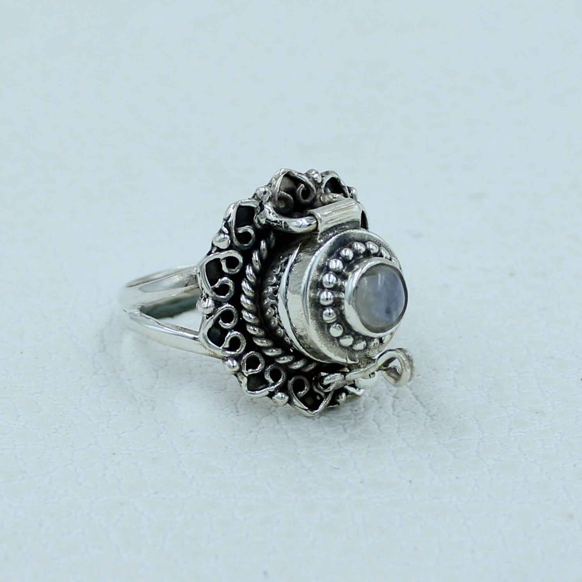 Moonstone Poison Box Silver Ring