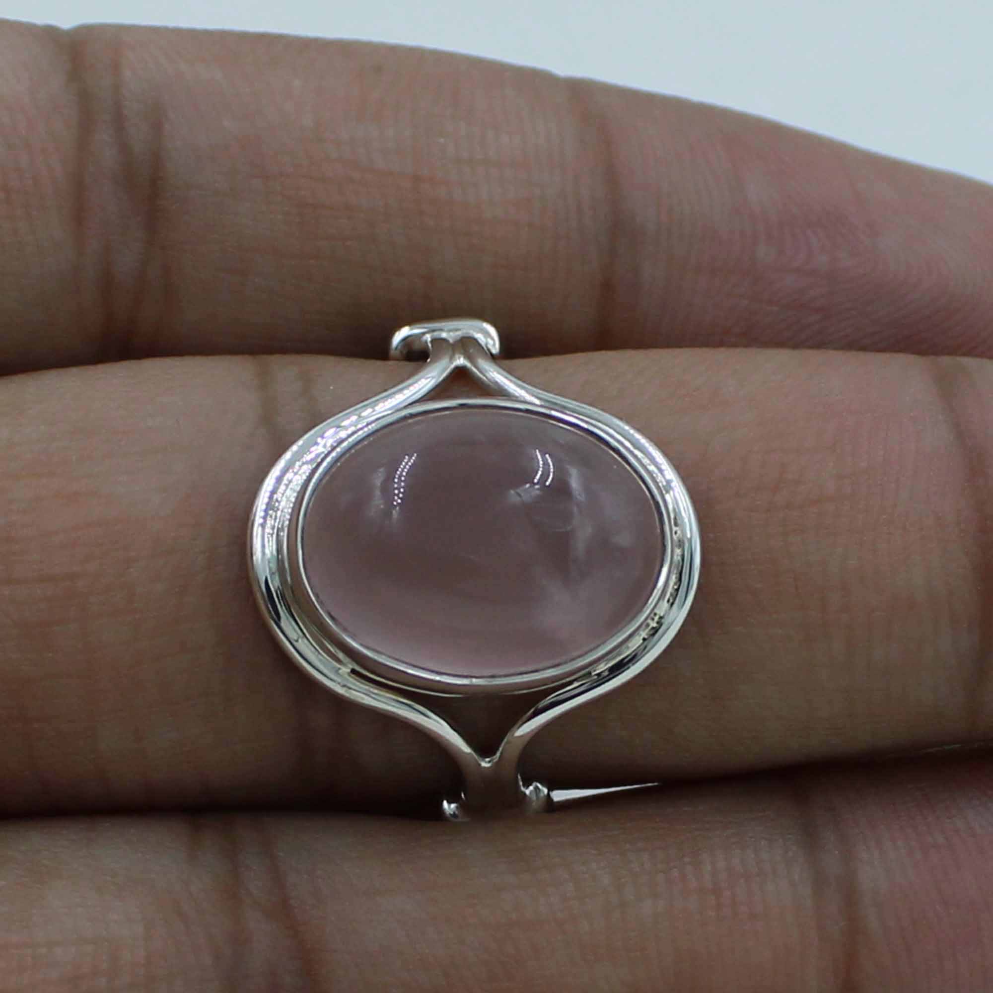 Pink Rose Quartz Cabochon Silver Ring