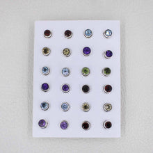 12 pair Colorful Round Gemstone Stud Collection in Sterling Silver