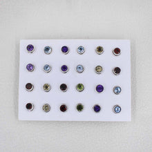 12 pair Colorful Round Gemstone Stud Collection in Sterling Silver