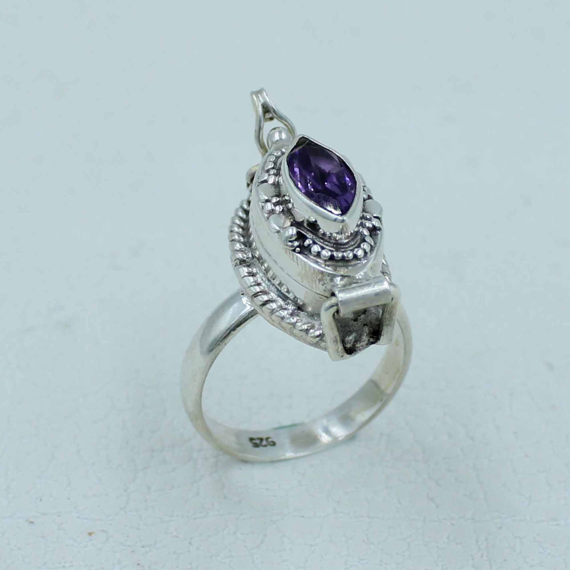 Natural Amethyst 925 Silver Ring - Poison Box Jewelry