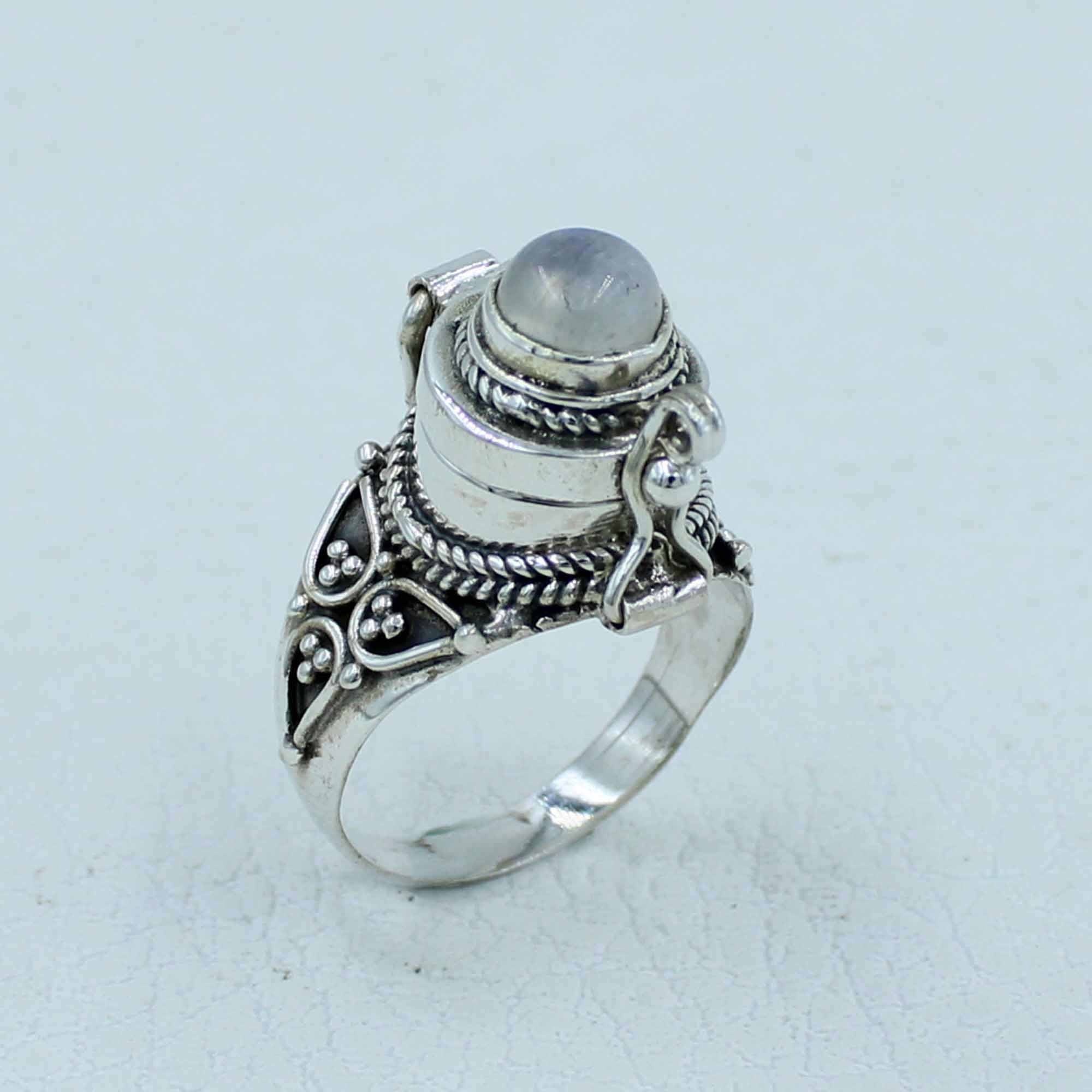 925 Silver Poison Box Moonstone Ring