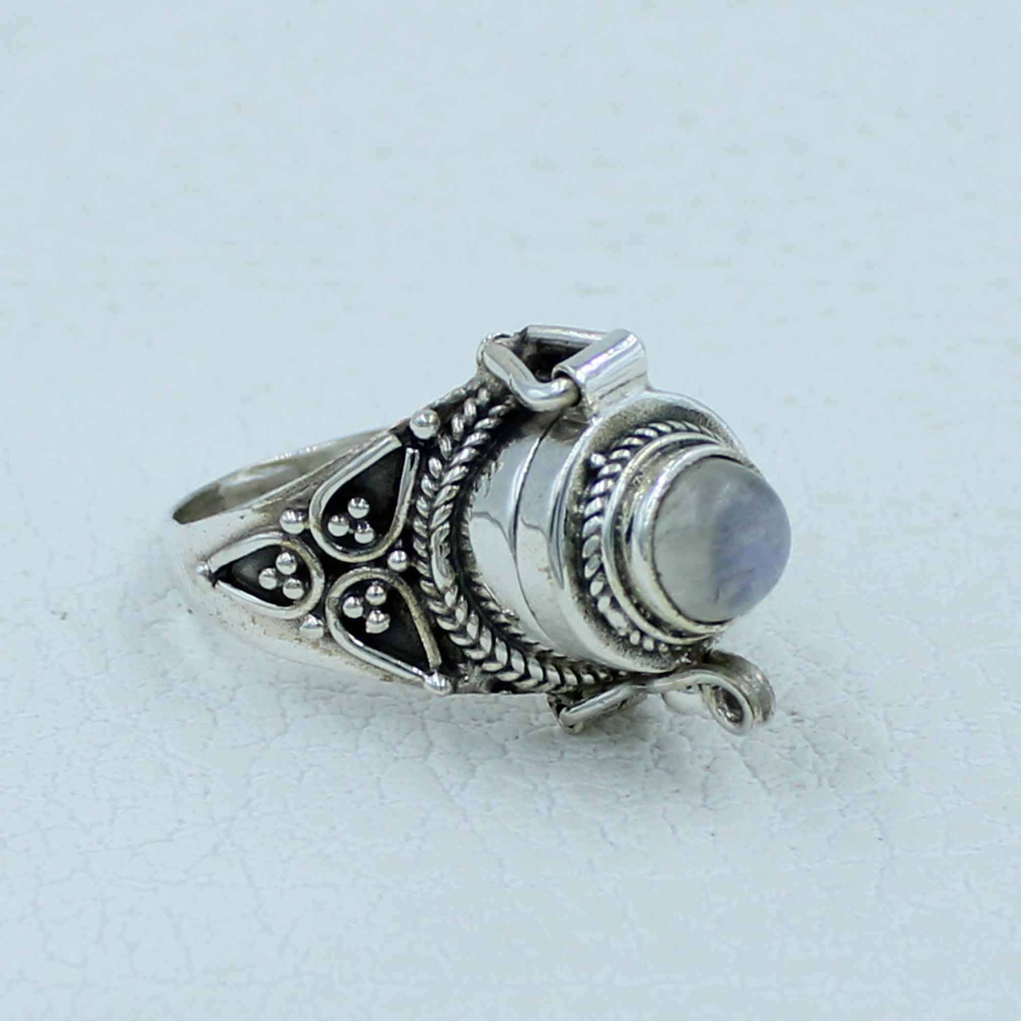 925 Silver Poison Box Moonstone Ring