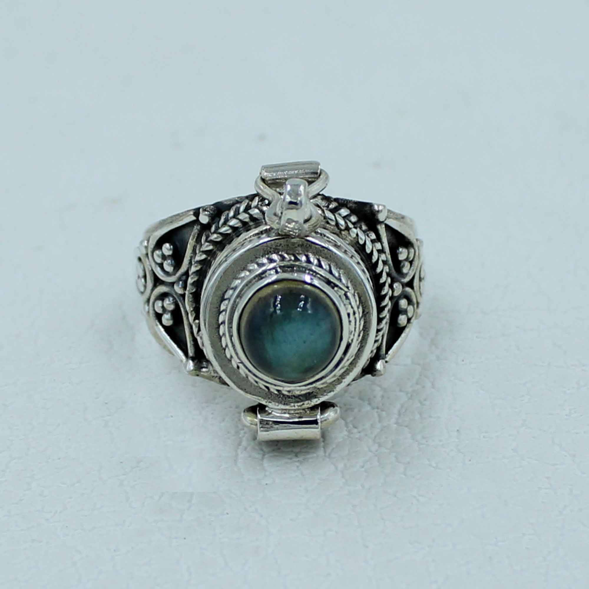 Labradorite Gemstone Sterling Silver Poison Ring