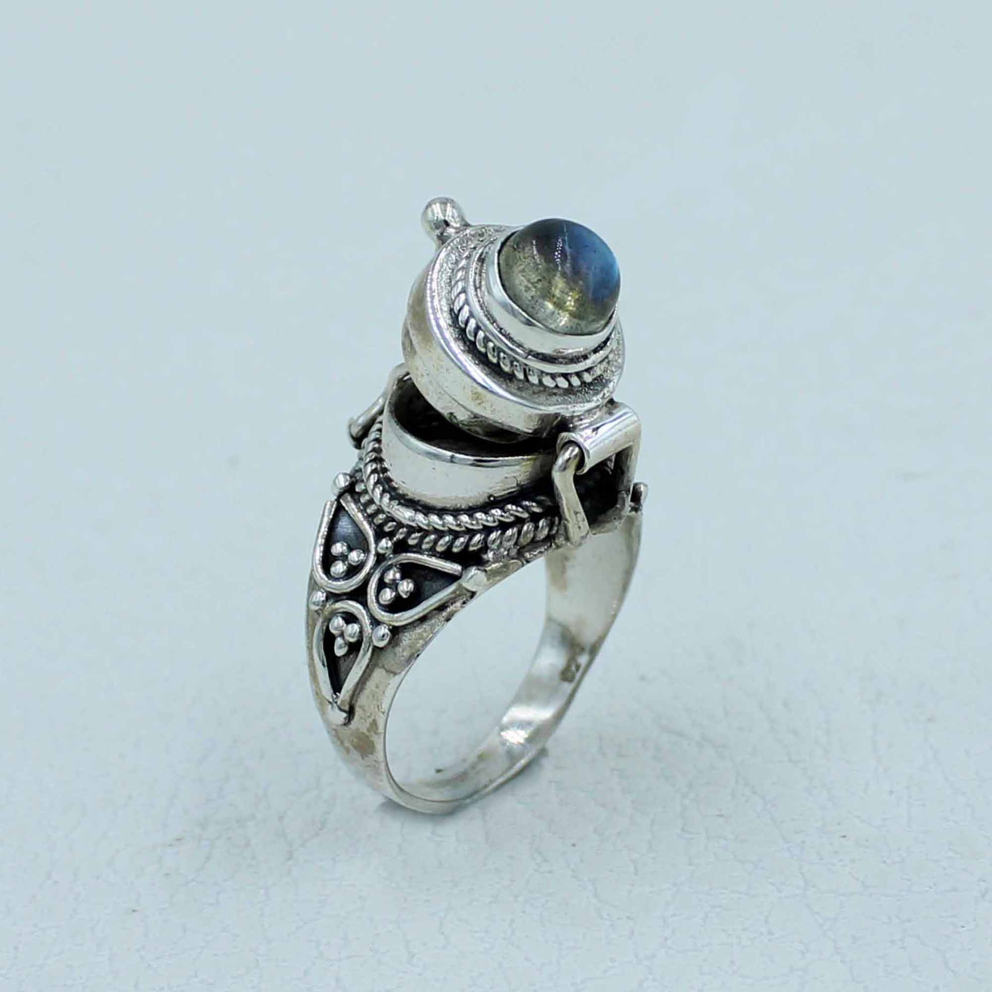 Labradorite Gemstone Sterling Silver Poison Ring