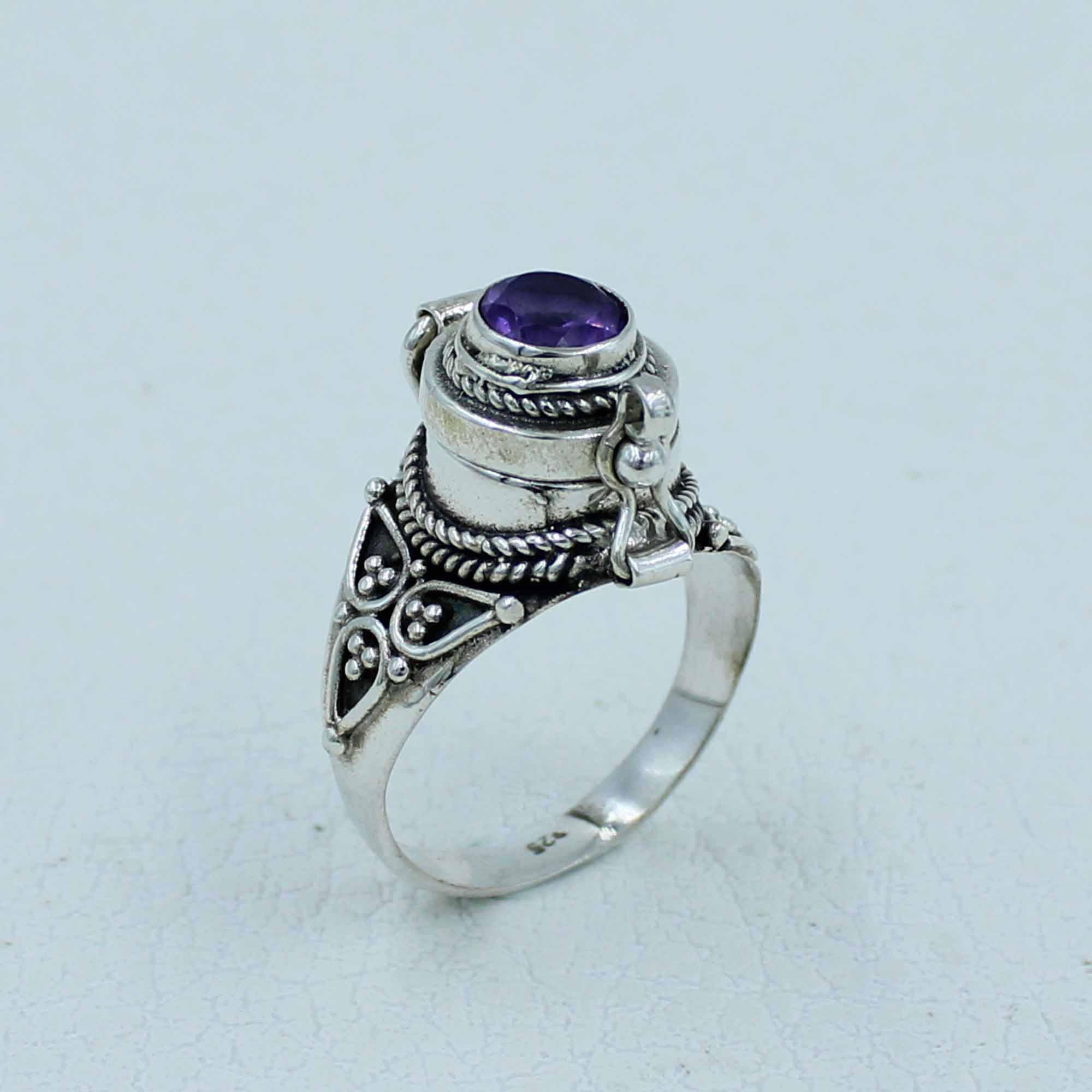 Amethyst Cut Gemstone Poison Ring