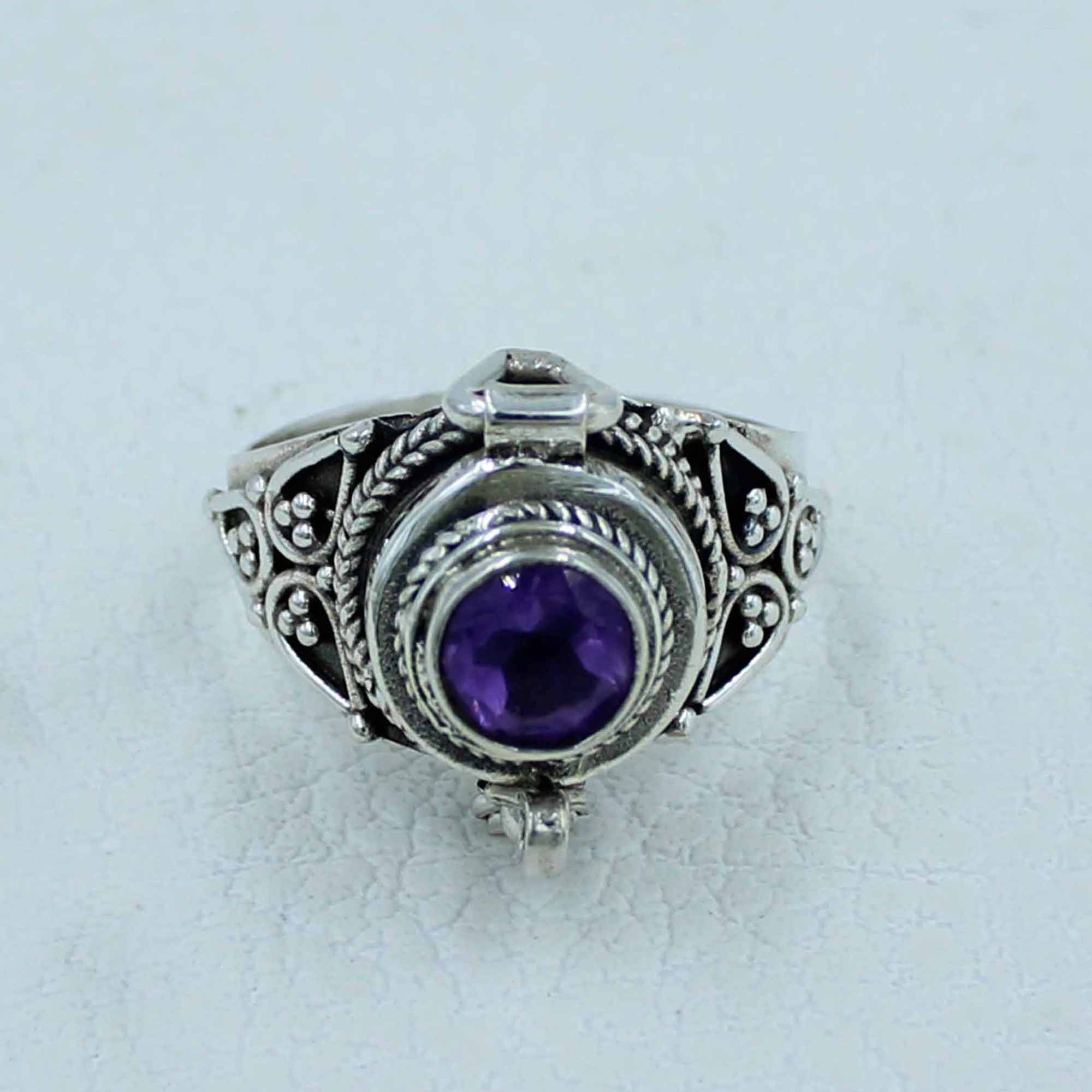 Amethyst Cut Gemstone Poison Ring