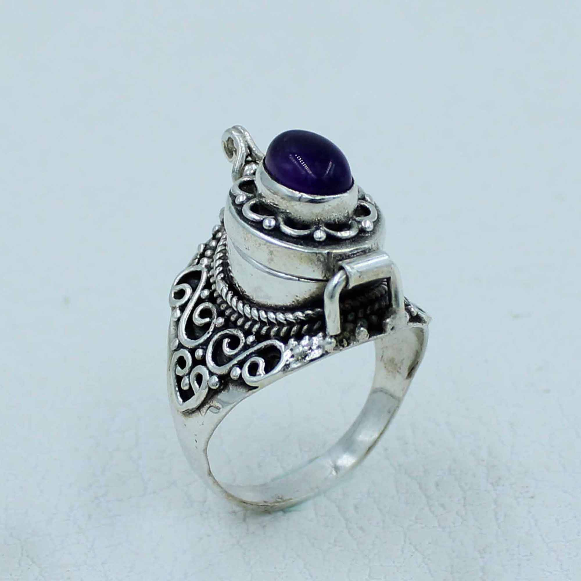 Amethyst Cabochon 925 Silver Poison Ring